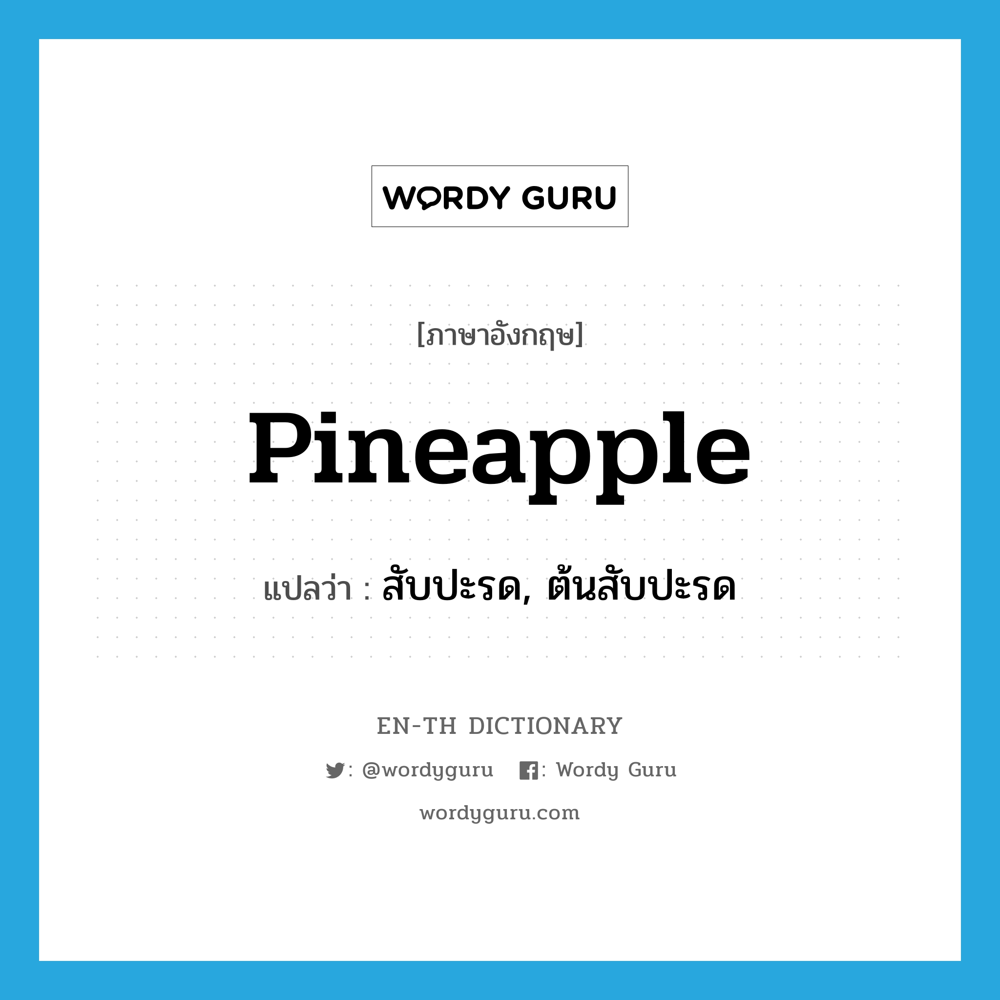 pineapple แปลว่า?, คำศัพท์ภาษาอังกฤษ pineapple แปลว่า สับปะรด, ต้นสับปะรด ประเภท N หมวด N