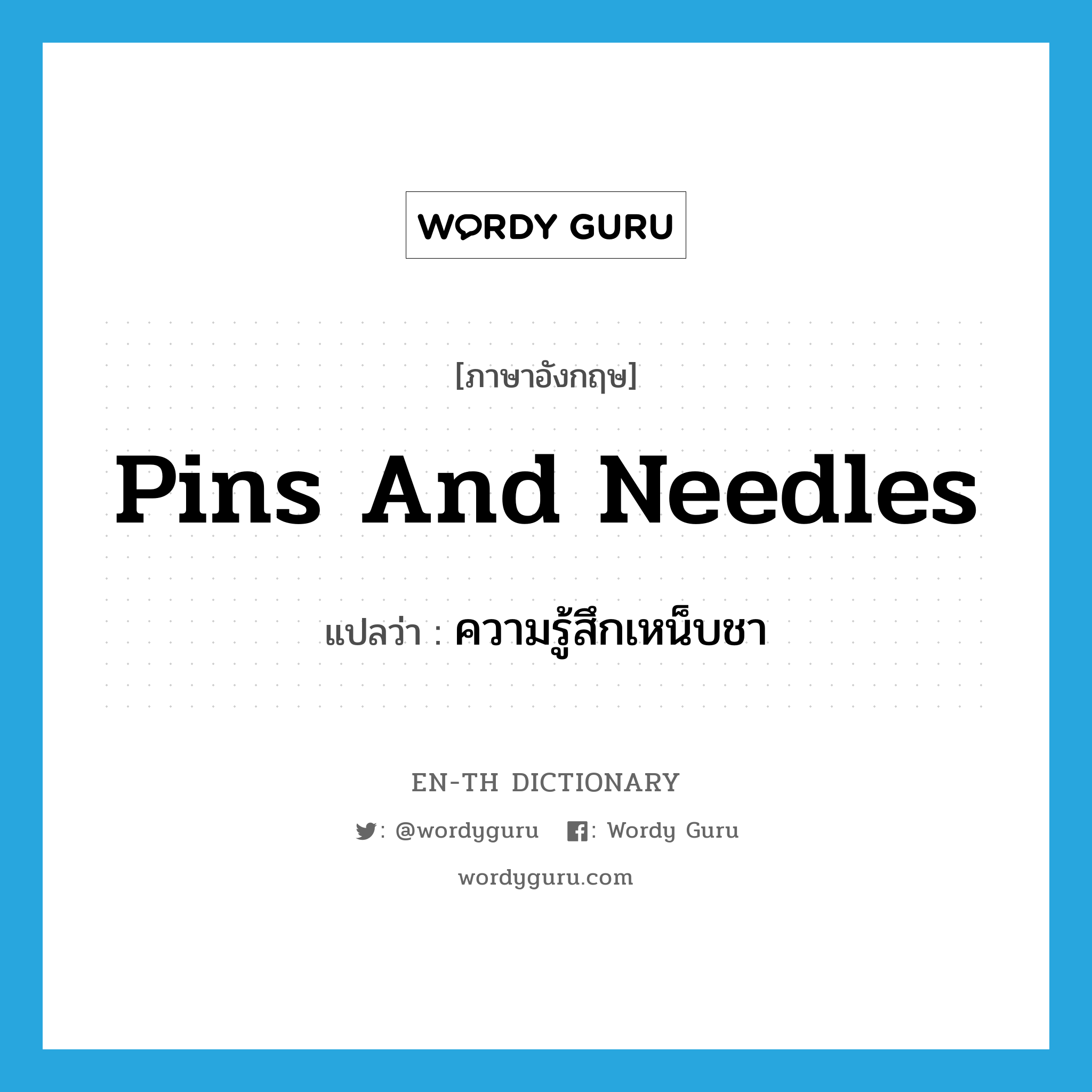 pins and needles แปลว่า?, คำศัพท์ภาษาอังกฤษ pins and needles แปลว่า ความรู้สึกเหน็บชา ประเภท N หมวด N