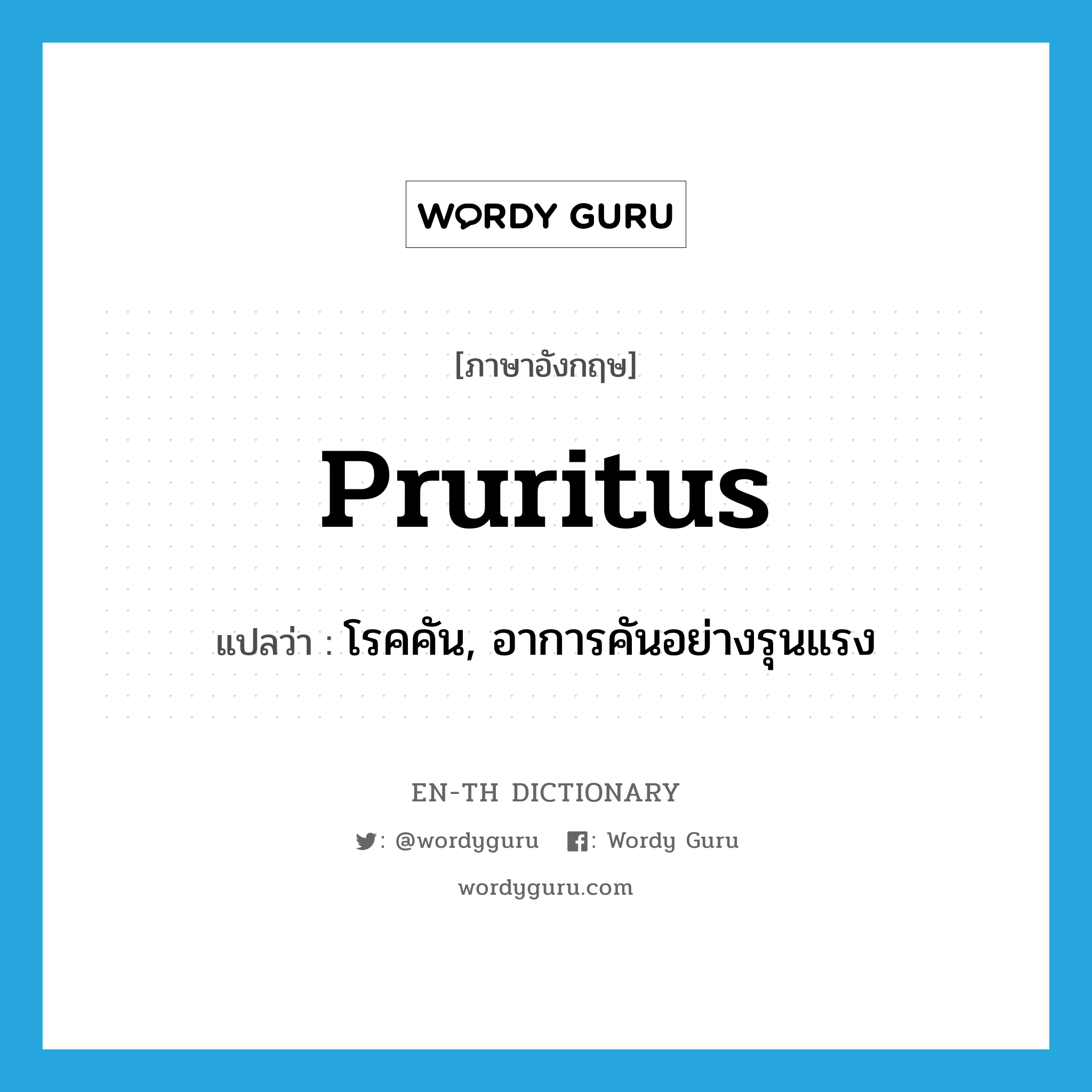 pruritus แปลว่า?, คำศัพท์ภาษาอังกฤษ pruritus แปลว่า โรคคัน, อาการคันอย่างรุนแรง ประเภท N หมวด N