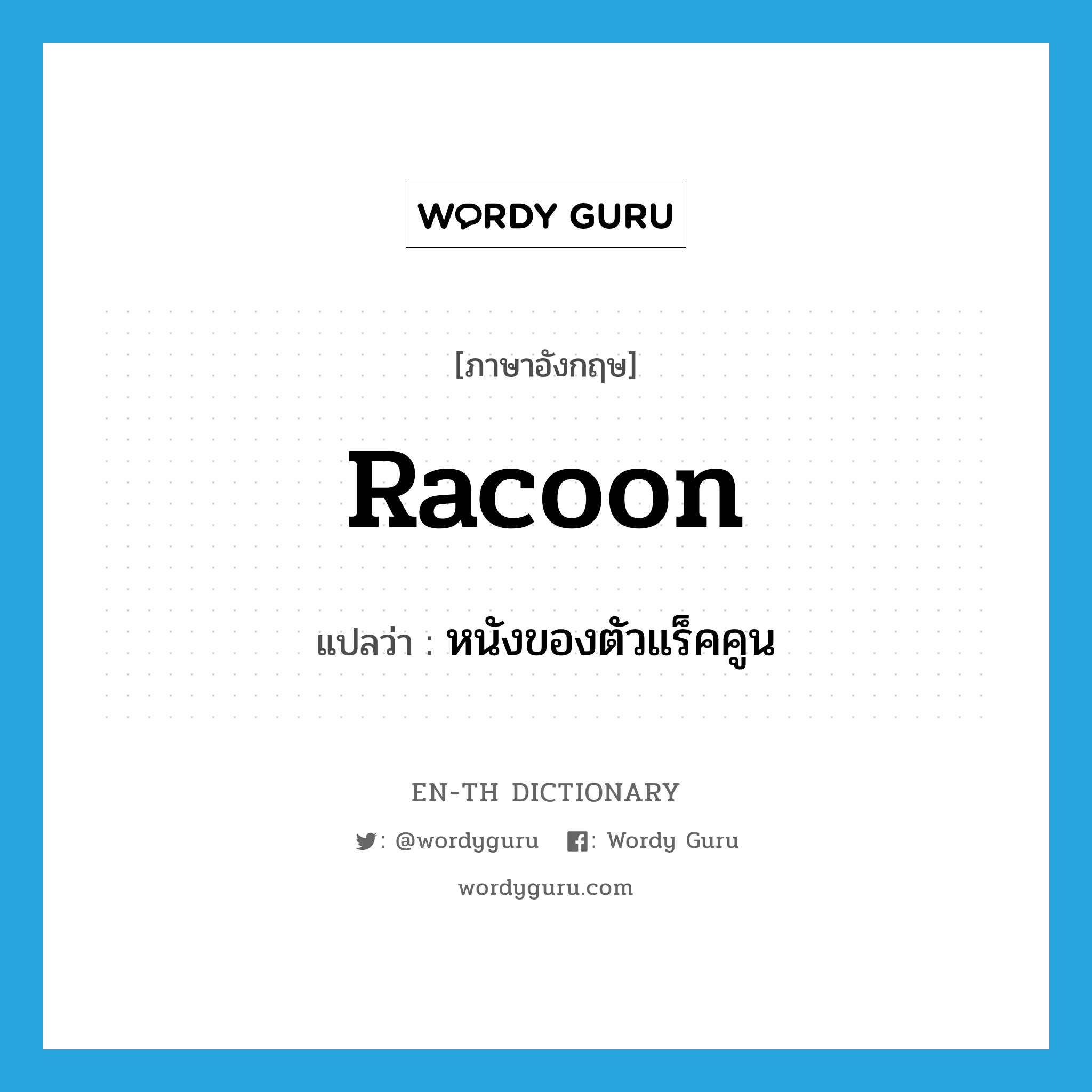 racoon แปลว่า?, คำศัพท์ภาษาอังกฤษ racoon แปลว่า หนังของตัวแร็คคูน ประเภท N หมวด N