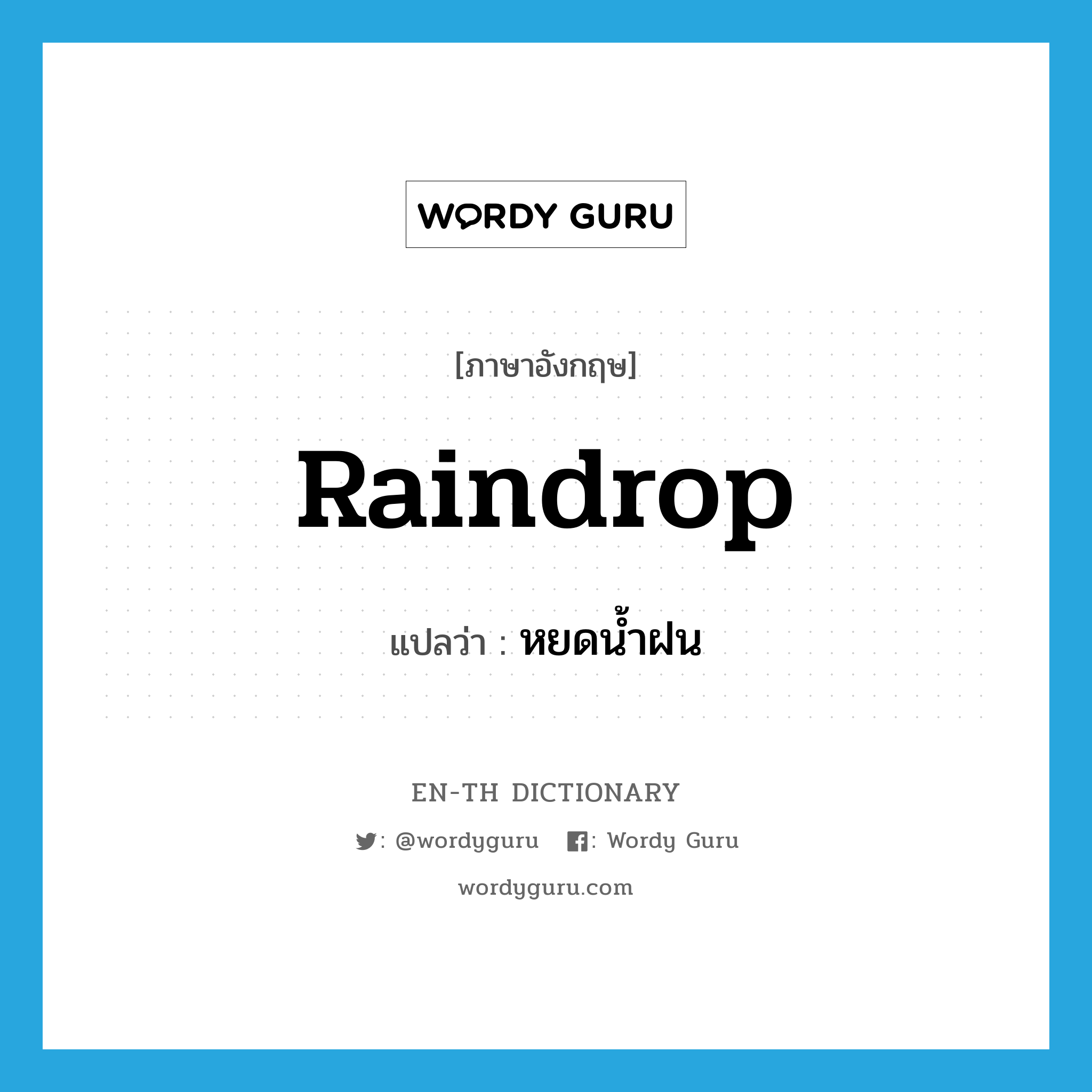 raindrop แปลว่า?, คำศัพท์ภาษาอังกฤษ raindrop แปลว่า หยดน้ำฝน ประเภท N หมวด N