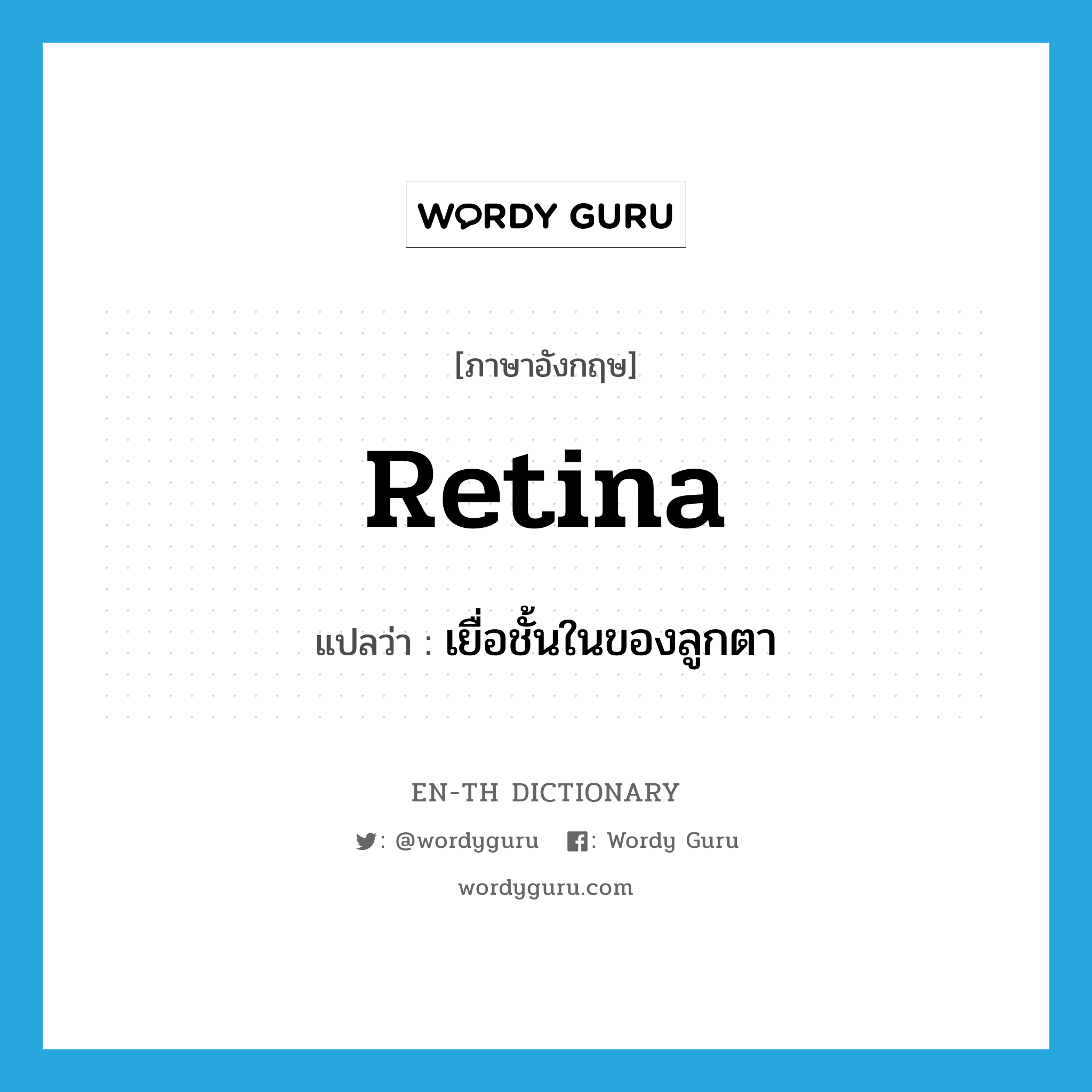 retina แปลว่า?, คำศัพท์ภาษาอังกฤษ retina แปลว่า เยื่อชั้นในของลูกตา ประเภท N หมวด N