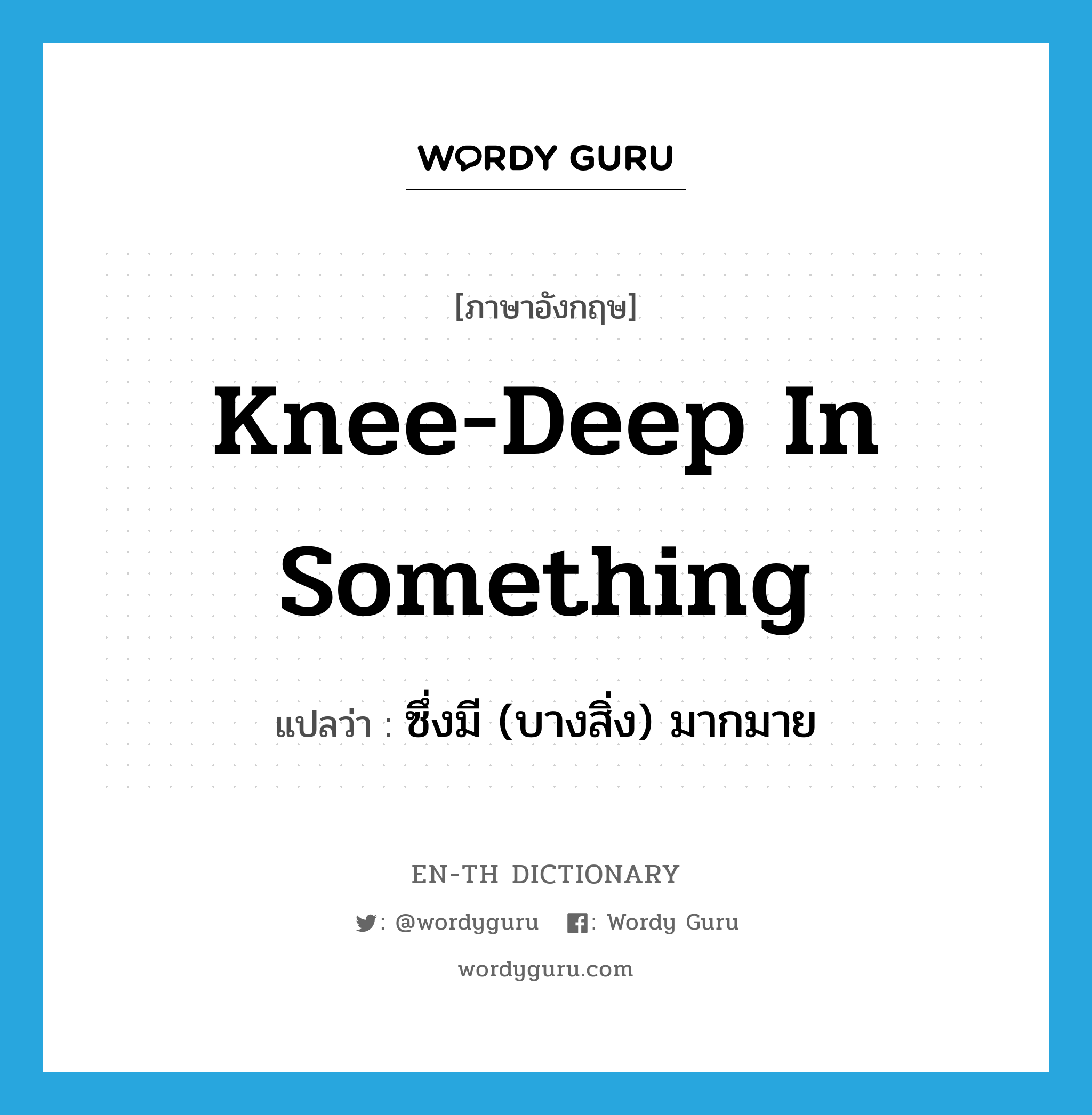 knee-deep in something แปลว่า?, คำศัพท์ภาษาอังกฤษ knee-deep in something แปลว่า ซึ่งมี (บางสิ่ง) มากมาย ประเภท SL หมวด SL