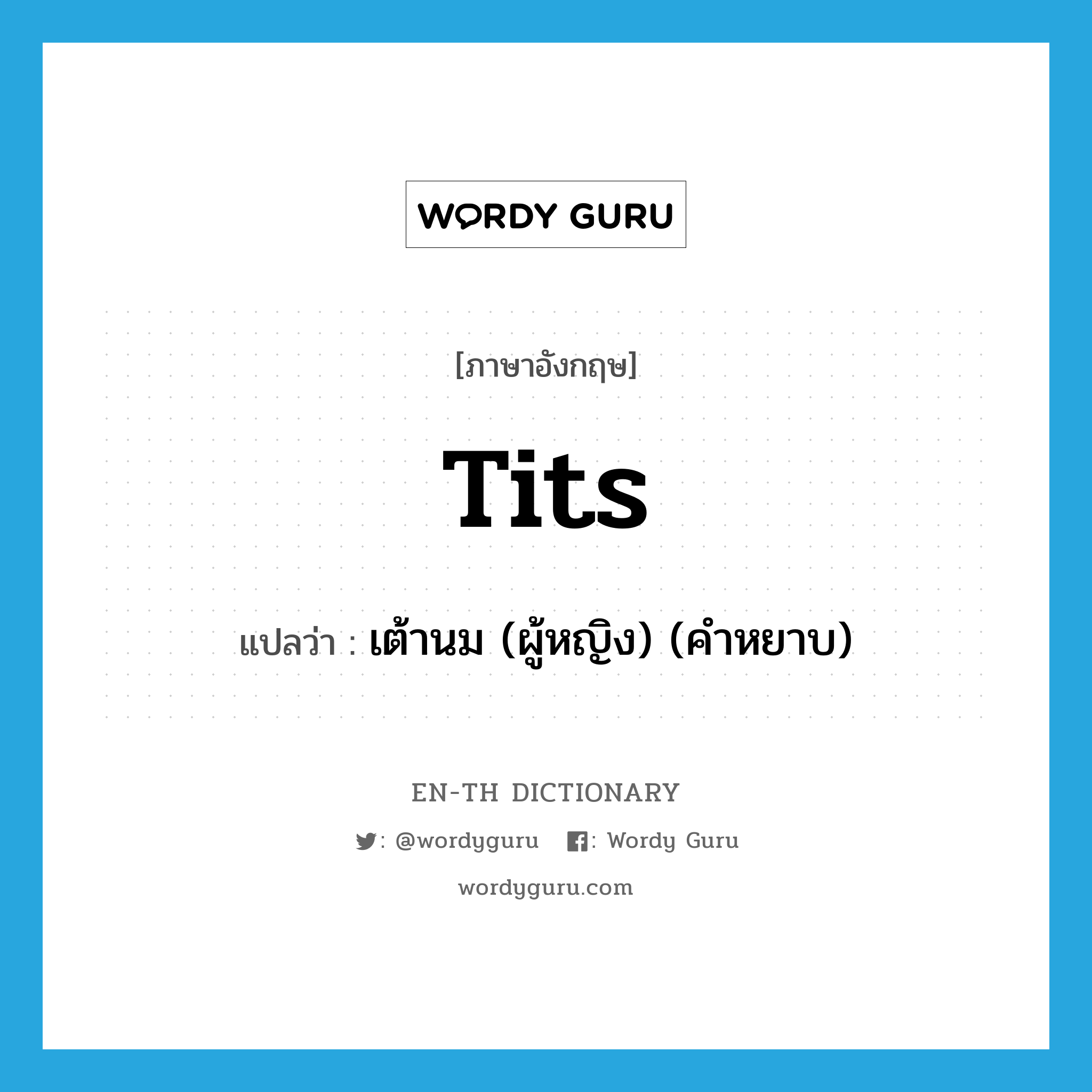 tits แปลว่า?, คำศัพท์ภาษาอังกฤษ tits แปลว่า เต้านม (ผู้หญิง) (คำหยาบ) ประเภท SL หมวด SL