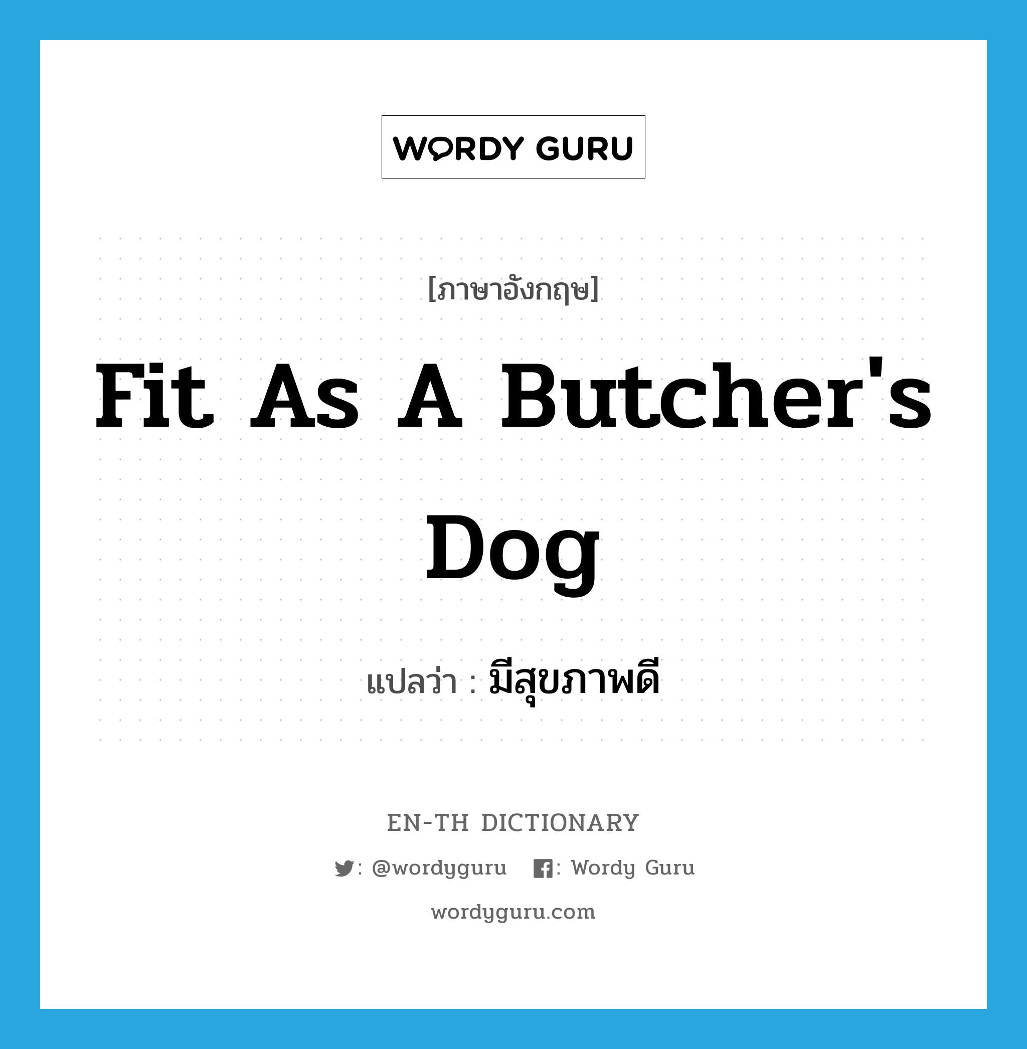 fit as a butcher's dog แปลว่า?, คำศัพท์ภาษาอังกฤษ fit as a butcher's dog แปลว่า มีสุขภาพดี ประเภท SL หมวด SL