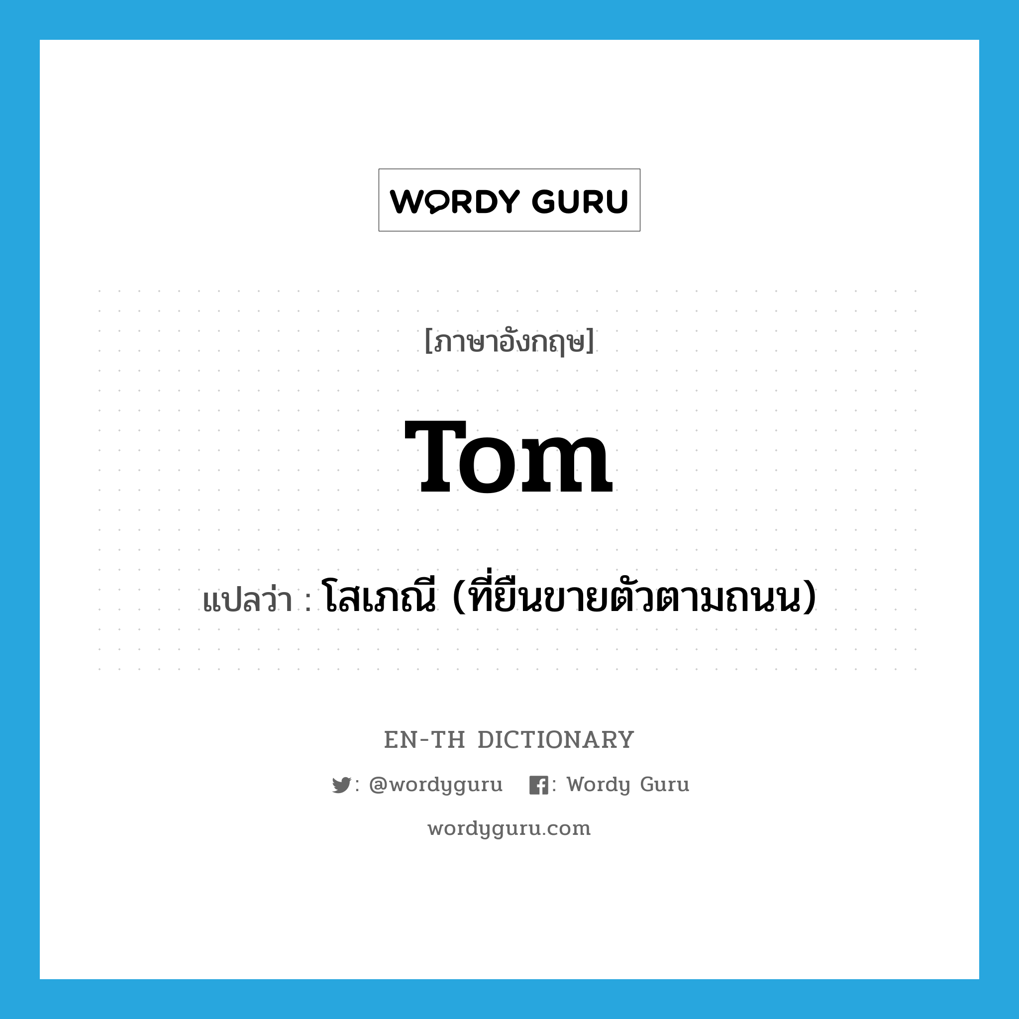 tom แปลว่า?, คำศัพท์ภาษาอังกฤษ tom แปลว่า โสเภณี (ที่ยืนขายตัวตามถนน) ประเภท SL หมวด SL