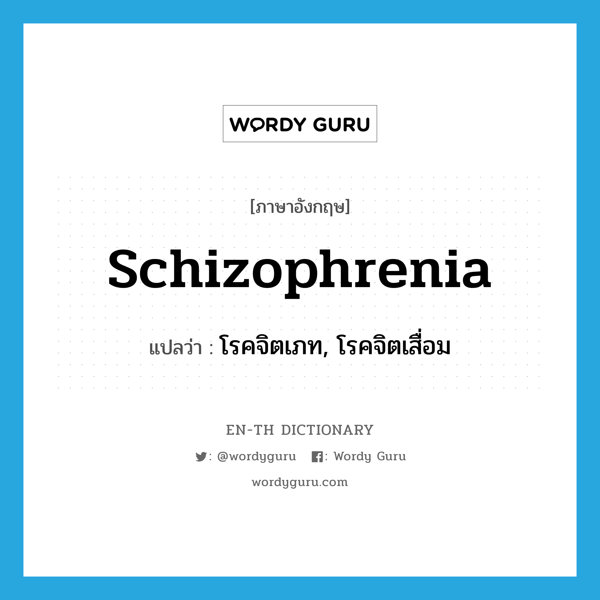 schizophrenia แปลว่า?, คำศัพท์ภาษาอังกฤษ schizophrenia แปลว่า โรคจิตเภท, โรคจิตเสื่อม ประเภท N หมวด N