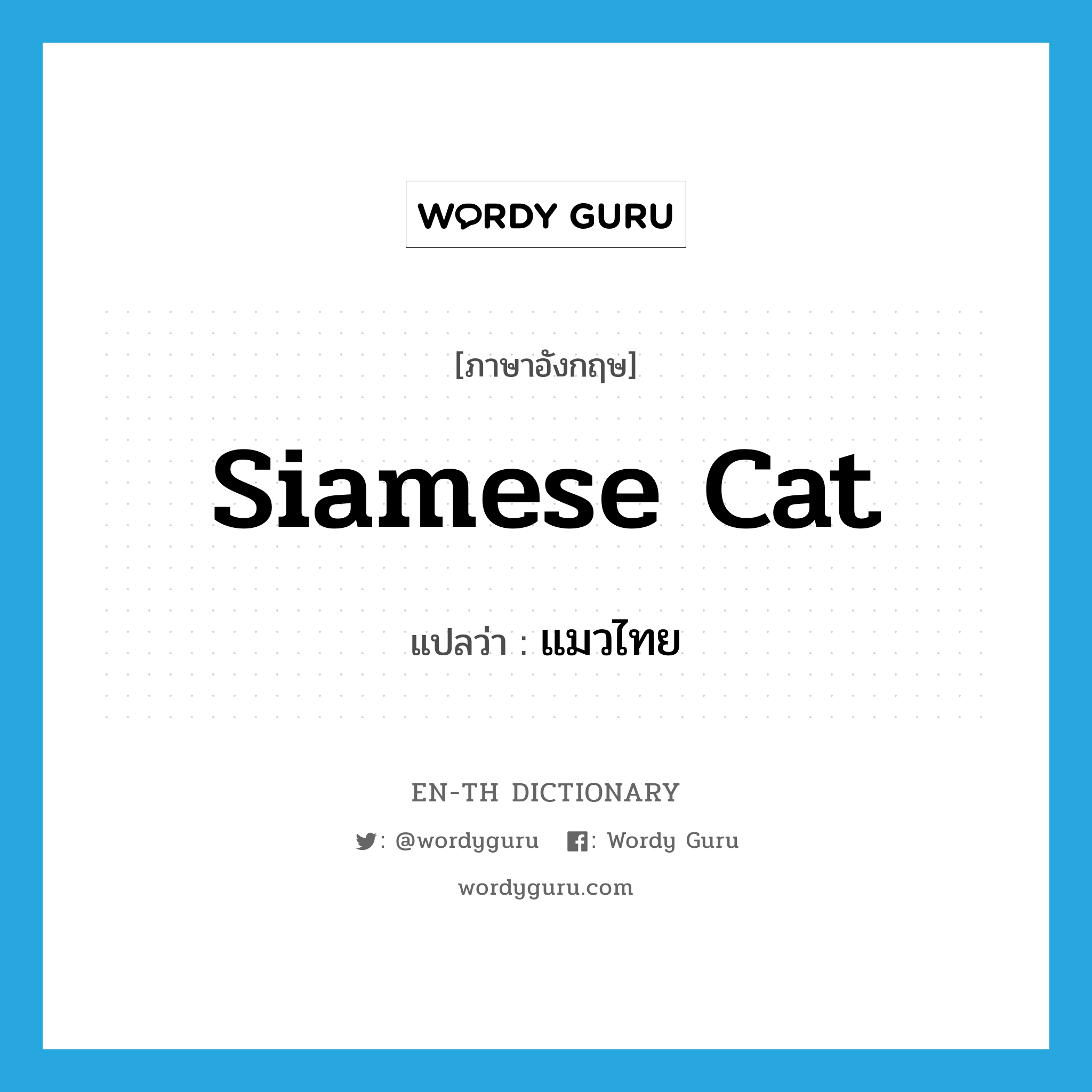 Siamese cat แปลว่า?, คำศัพท์ภาษาอังกฤษ Siamese cat แปลว่า แมวไทย ประเภท N หมวด N