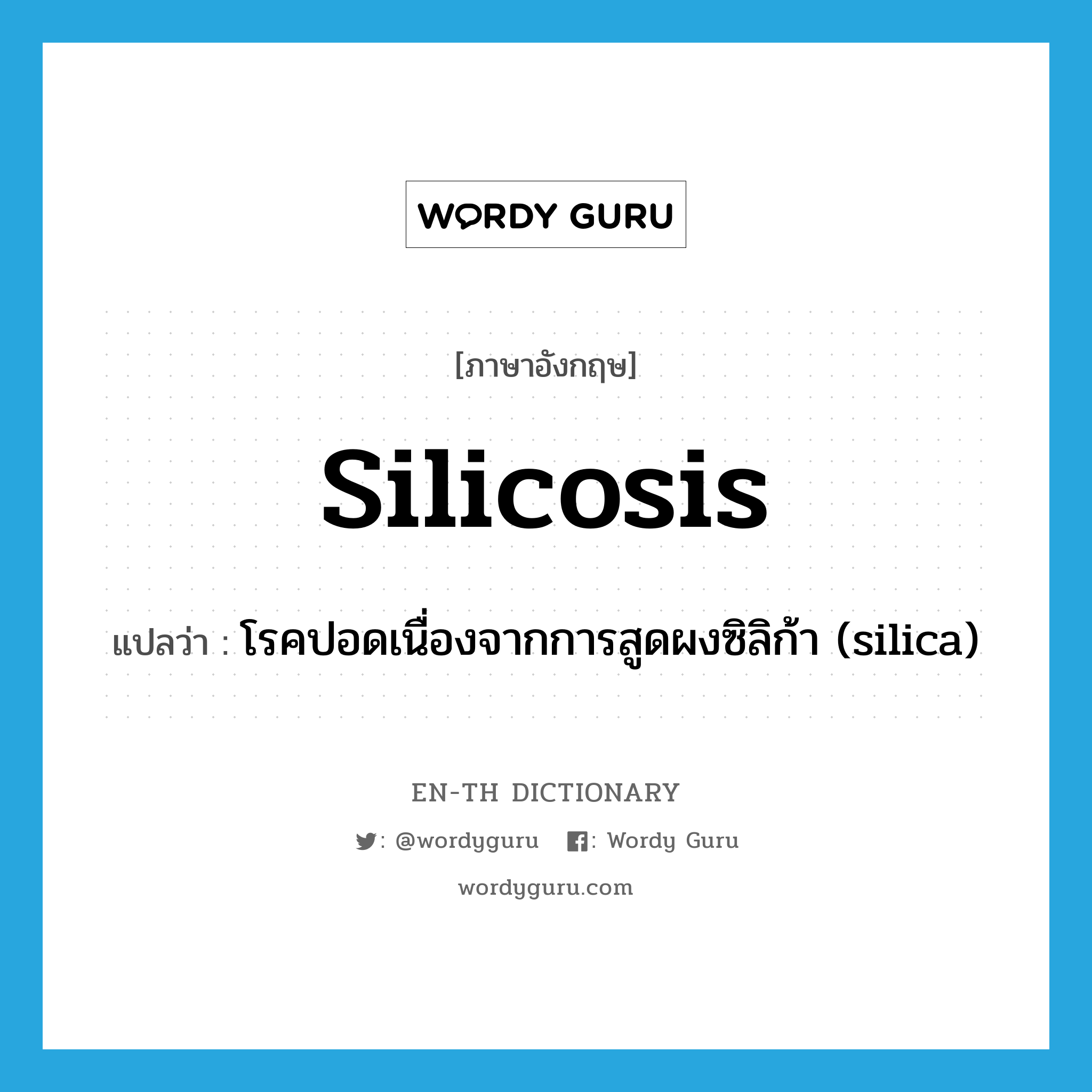 silicosis แปลว่า?, คำศัพท์ภาษาอังกฤษ silicosis แปลว่า โรคปอดเนื่องจากการสูดผงซิลิก้า (silica) ประเภท N หมวด N