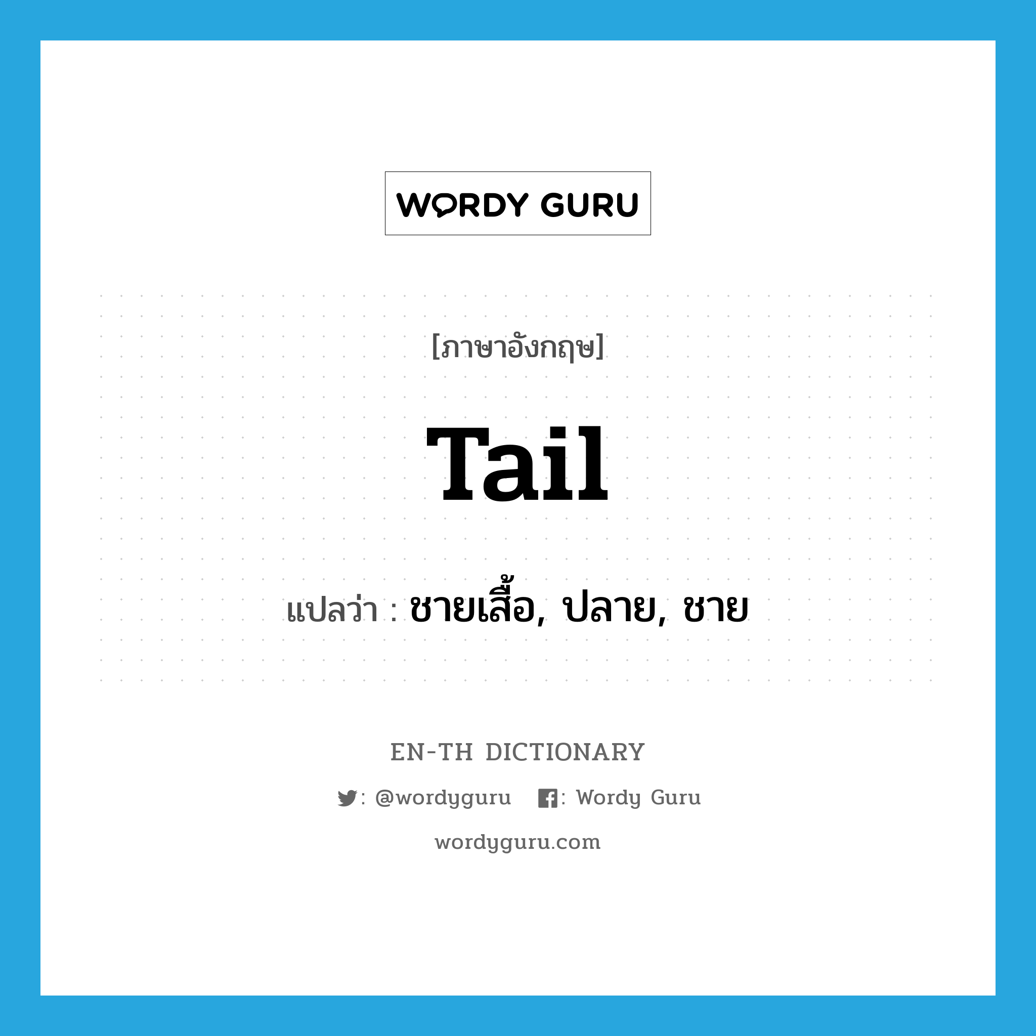tail แปลว่า?, คำศัพท์ภาษาอังกฤษ tail แปลว่า ชายเสื้อ, ปลาย, ชาย ประเภท N หมวด N