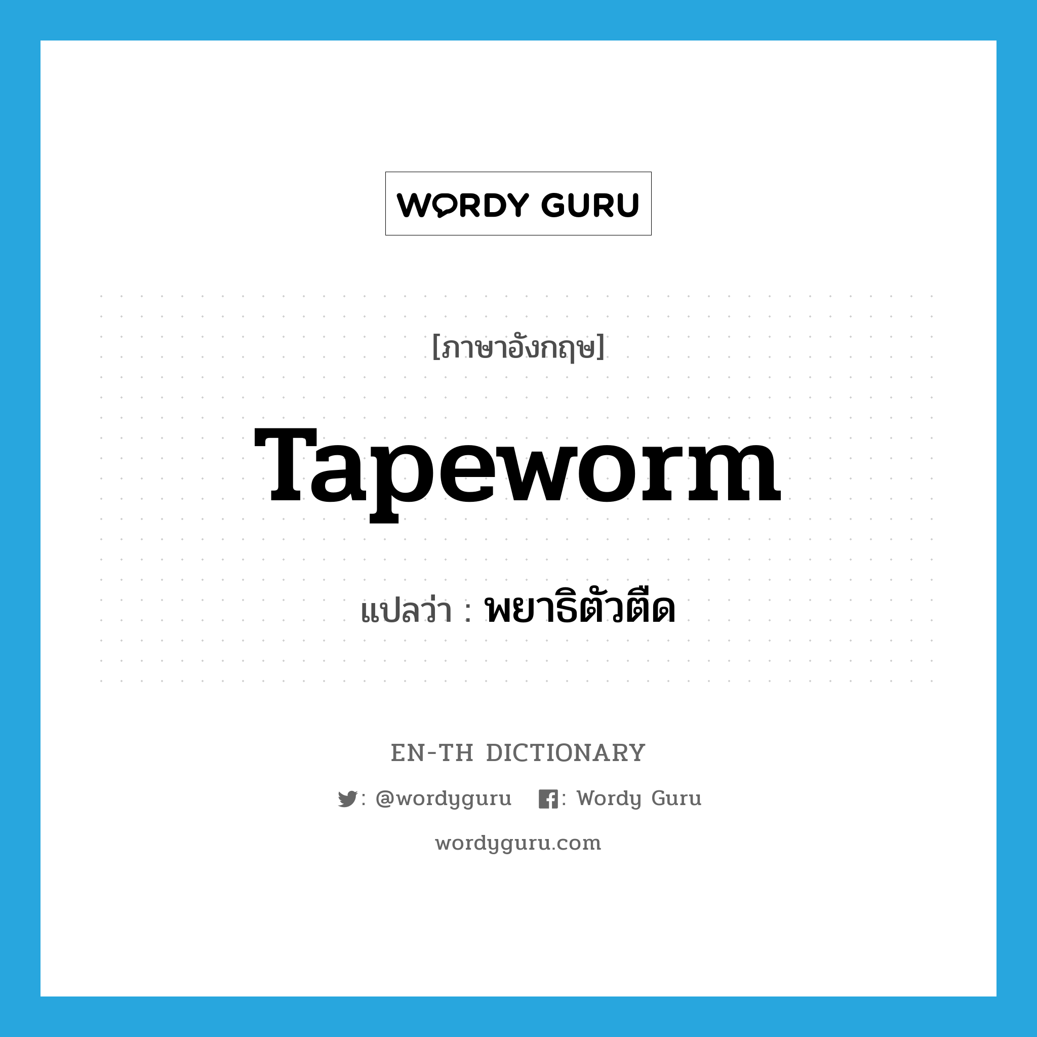 tapeworm แปลว่า?, คำศัพท์ภาษาอังกฤษ tapeworm แปลว่า พยาธิตัวตืด ประเภท N หมวด N