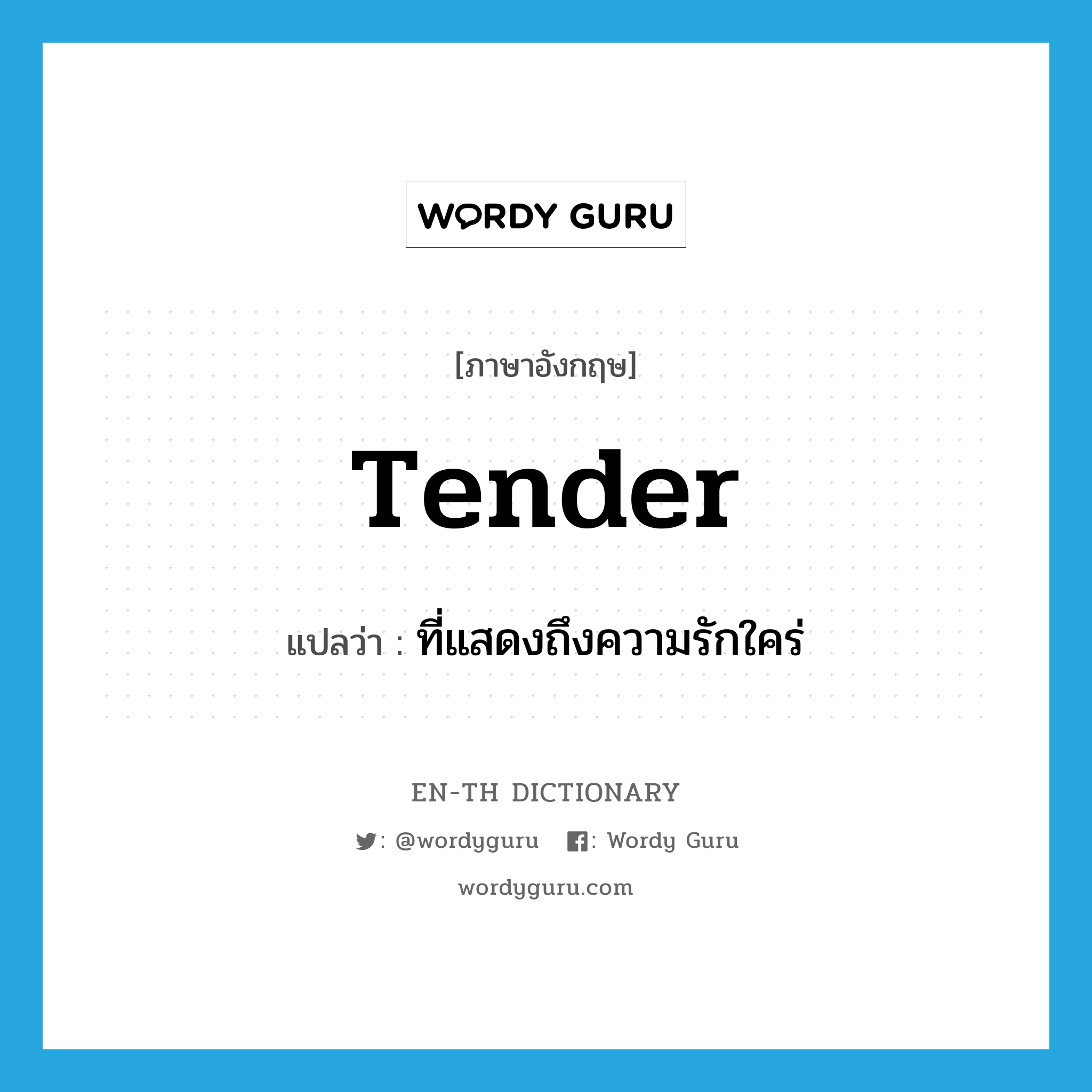 tender แปลว่า?, คำศัพท์ภาษาอังกฤษ tender แปลว่า ที่แสดงถึงความรักใคร่ ประเภท ADJ หมวด ADJ