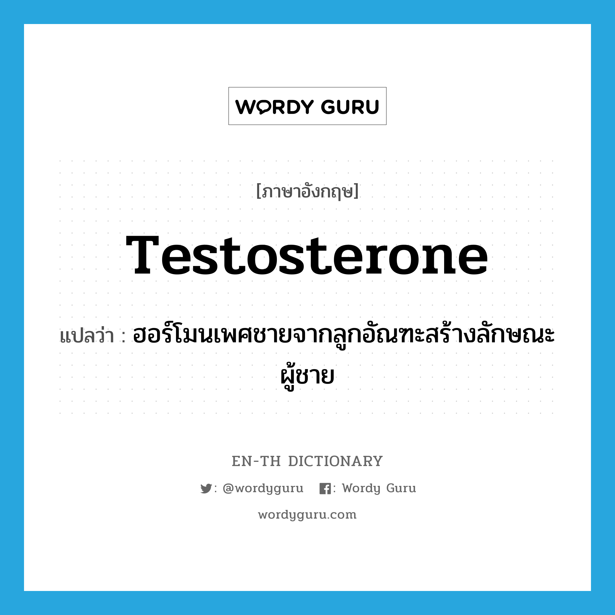 testosterone แปลว่า?, คำศัพท์ภาษาอังกฤษ testosterone แปลว่า ฮอร์โมนเพศชายจากลูกอัณฑะสร้างลักษณะผู้ชาย ประเภท N หมวด N