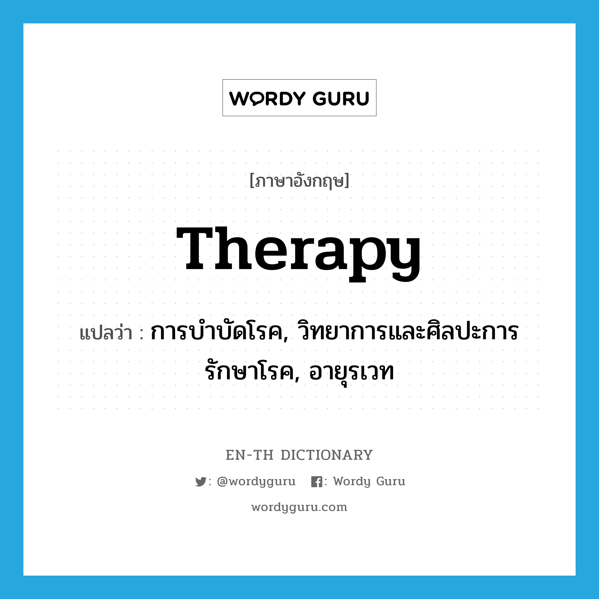 therapy แปลว่า?, คำศัพท์ภาษาอังกฤษ therapy แปลว่า การบำบัดโรค, วิทยาการและศิลปะการรักษาโรค, อายุรเวท ประเภท N หมวด N