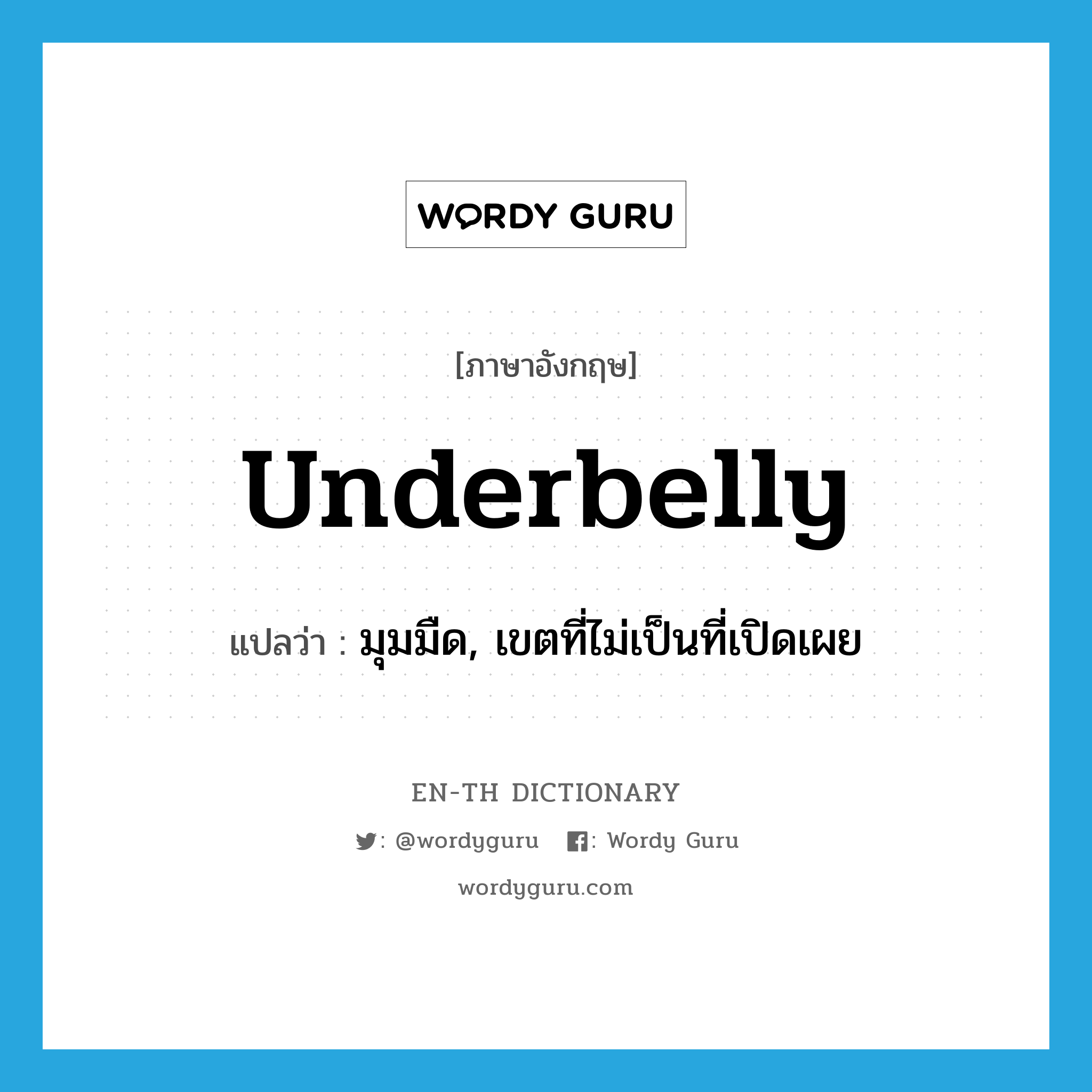 underbelly แปลว่า?, คำศัพท์ภาษาอังกฤษ underbelly แปลว่า มุมมืด, เขตที่ไม่เป็นที่เปิดเผย ประเภท N หมวด N