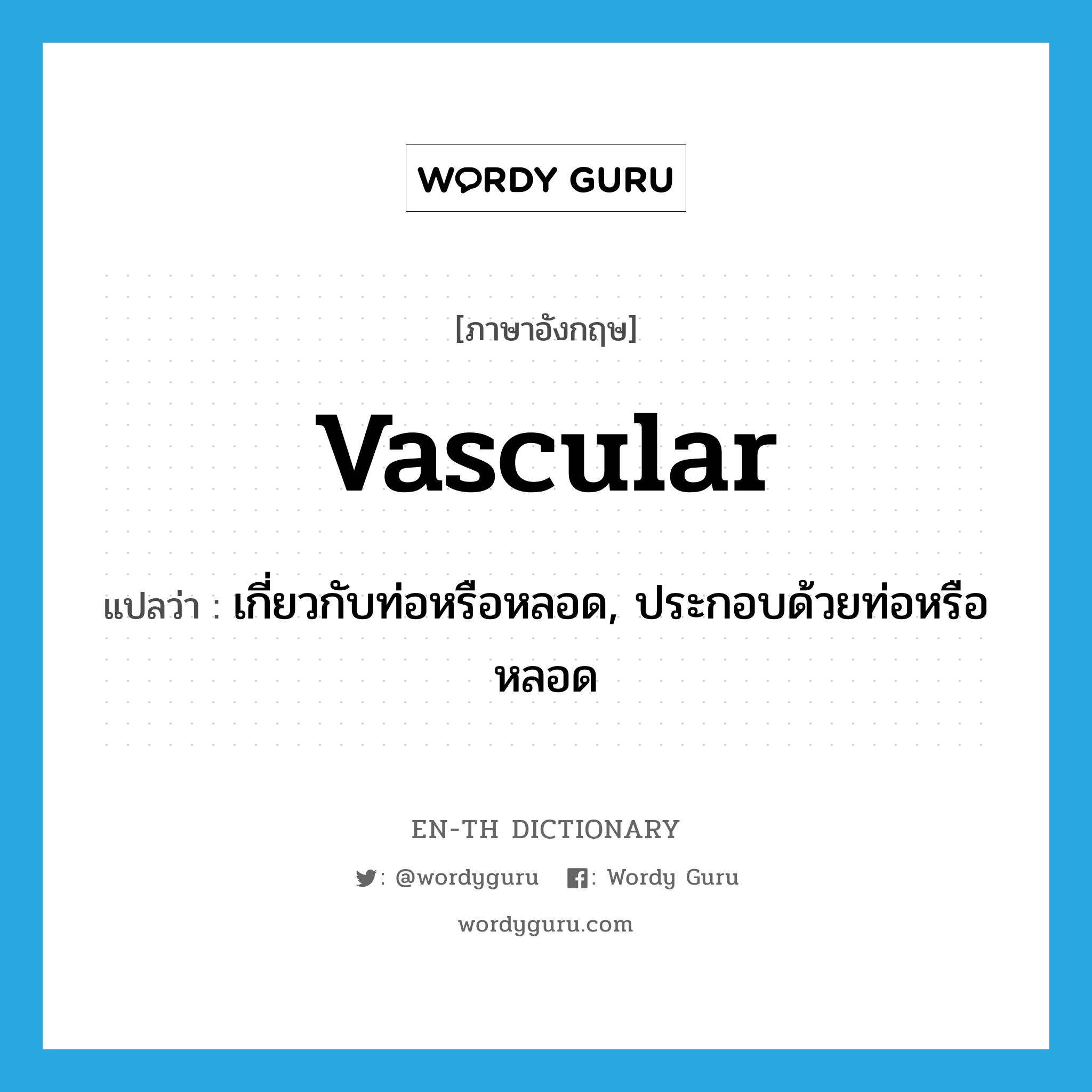 vascular แปลว่า?, คำศัพท์ภาษาอังกฤษ vascular แปลว่า เกี่ยวกับท่อหรือหลอด, ประกอบด้วยท่อหรือหลอด ประเภท ADJ หมวด ADJ