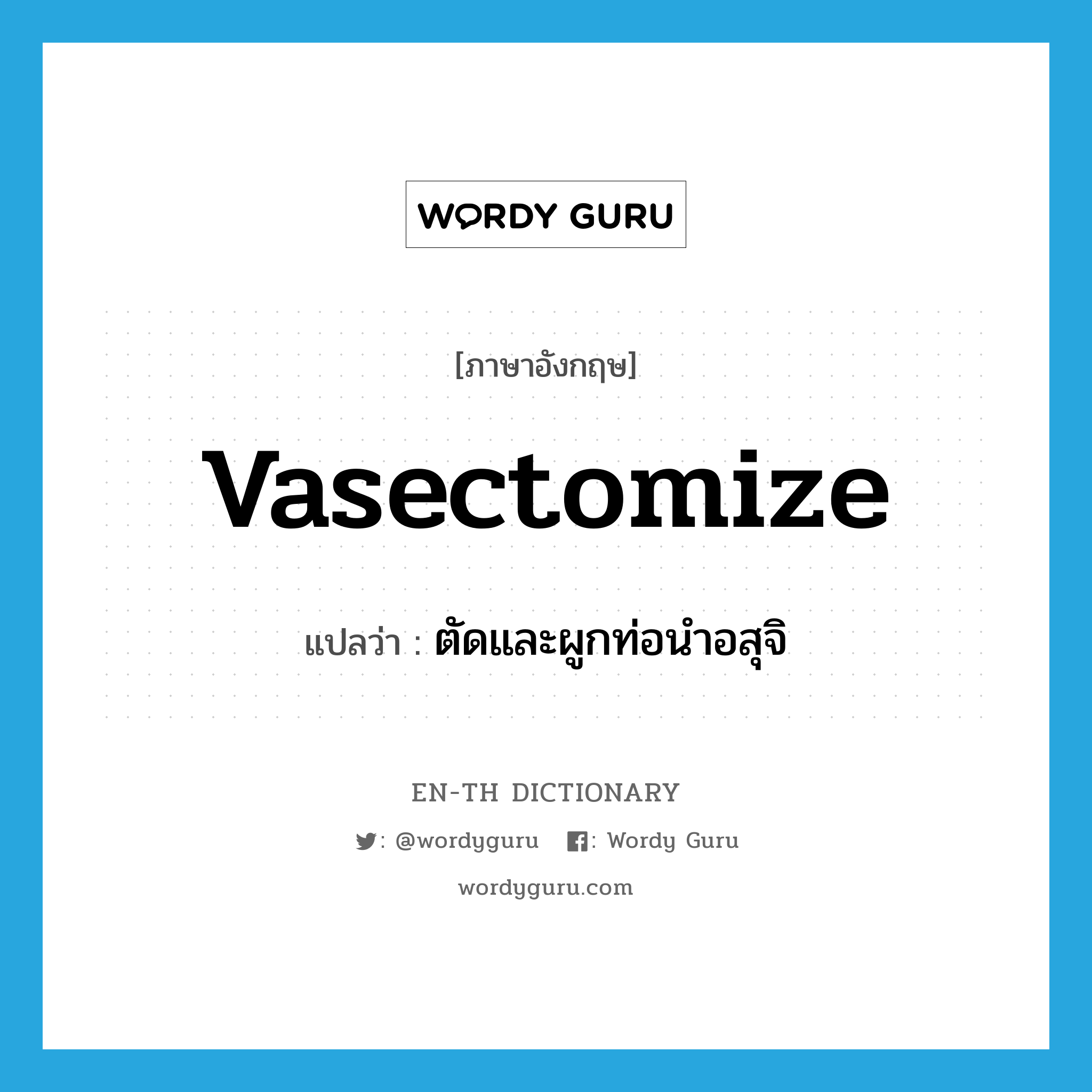 vasectomize แปลว่า?, คำศัพท์ภาษาอังกฤษ vasectomize แปลว่า ตัดและผูกท่อนำอสุจิ ประเภท VT หมวด VT
