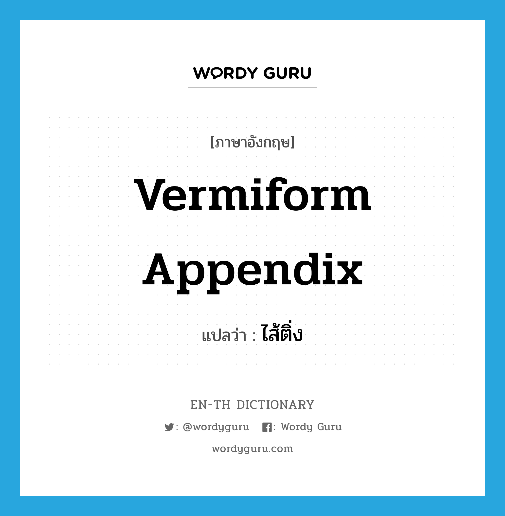 vermiform-appendix แปลว่า?, คำศัพท์ภาษาอังกฤษ vermiform appendix แปลว่า ไส้ติ่ง ประเภท N หมวด N