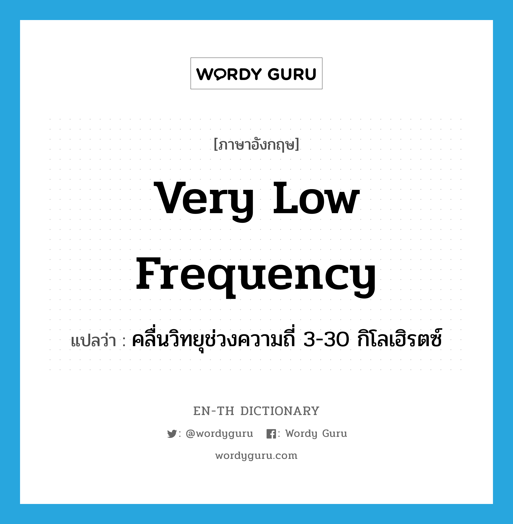 very low frequency แปลว่า?, คำศัพท์ภาษาอังกฤษ very low frequency แปลว่า คลื่นวิทยุช่วงความถี่ 3-30 กิโลเฮิรตซ์ ประเภท N หมวด N