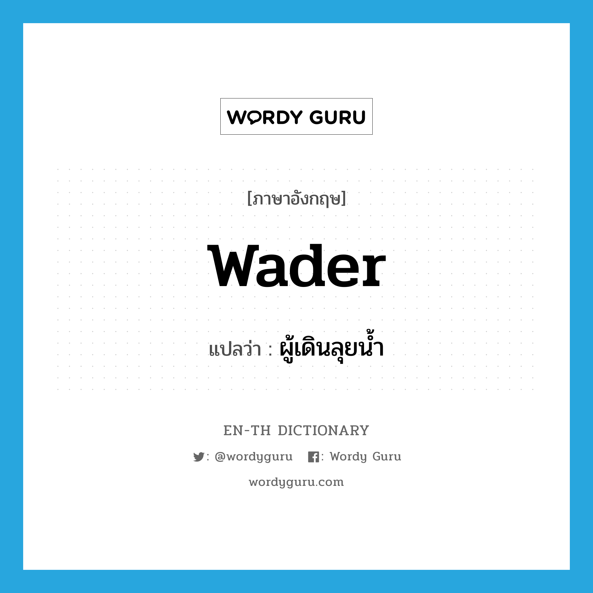 wader แปลว่า?, คำศัพท์ภาษาอังกฤษ wader แปลว่า ผู้เดินลุยน้ำ ประเภท N หมวด N