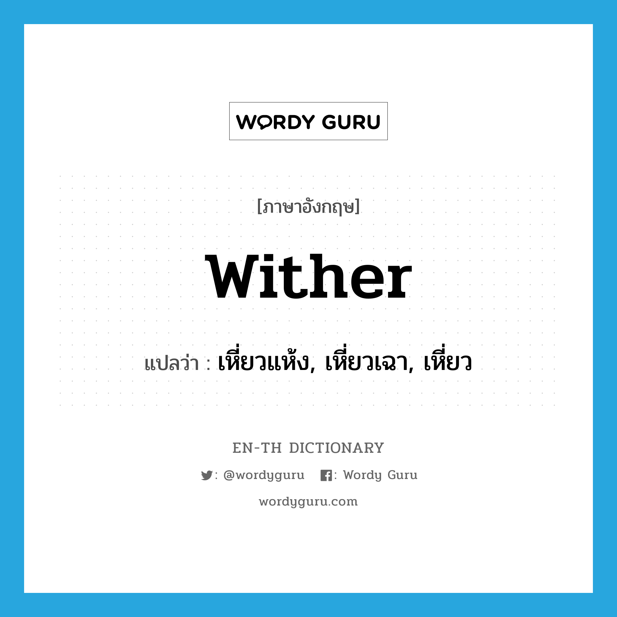 wither แปลว่า?, คำศัพท์ภาษาอังกฤษ wither แปลว่า เหี่ยวแห้ง, เหี่ยวเฉา, เหี่ยว ประเภท VI หมวด VI