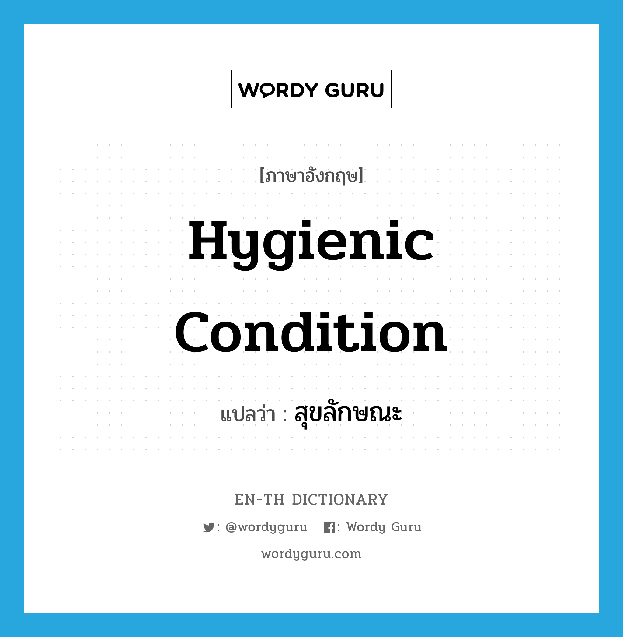 hygienic condition แปลว่า?, คำศัพท์ภาษาอังกฤษ hygienic condition แปลว่า สุขลักษณะ ประเภท N หมวด N