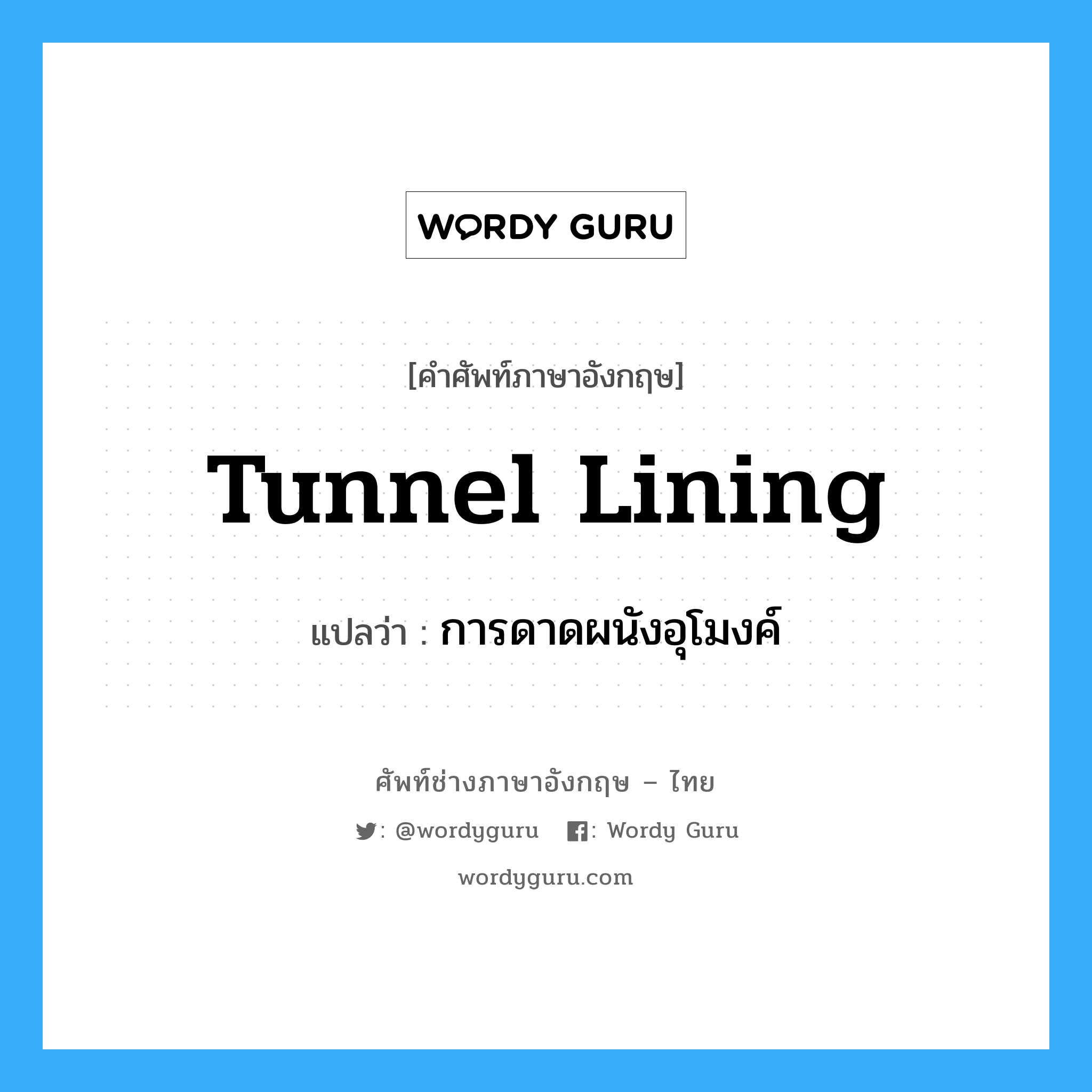 tunnel lining แปลว่า?, คำศัพท์ช่างภาษาอังกฤษ - ไทย tunnel lining คำศัพท์ภาษาอังกฤษ tunnel lining แปลว่า การดาดผนังอุโมงค์