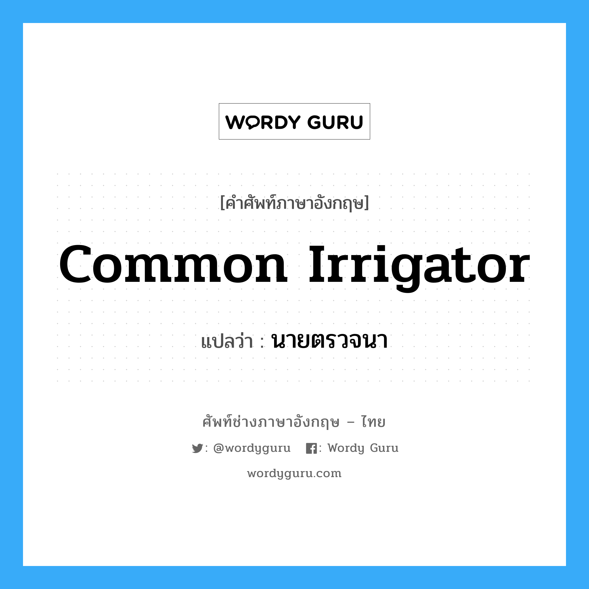 common irrigator แปลว่า?, คำศัพท์ช่างภาษาอังกฤษ - ไทย common irrigator คำศัพท์ภาษาอังกฤษ common irrigator แปลว่า นายตรวจนา