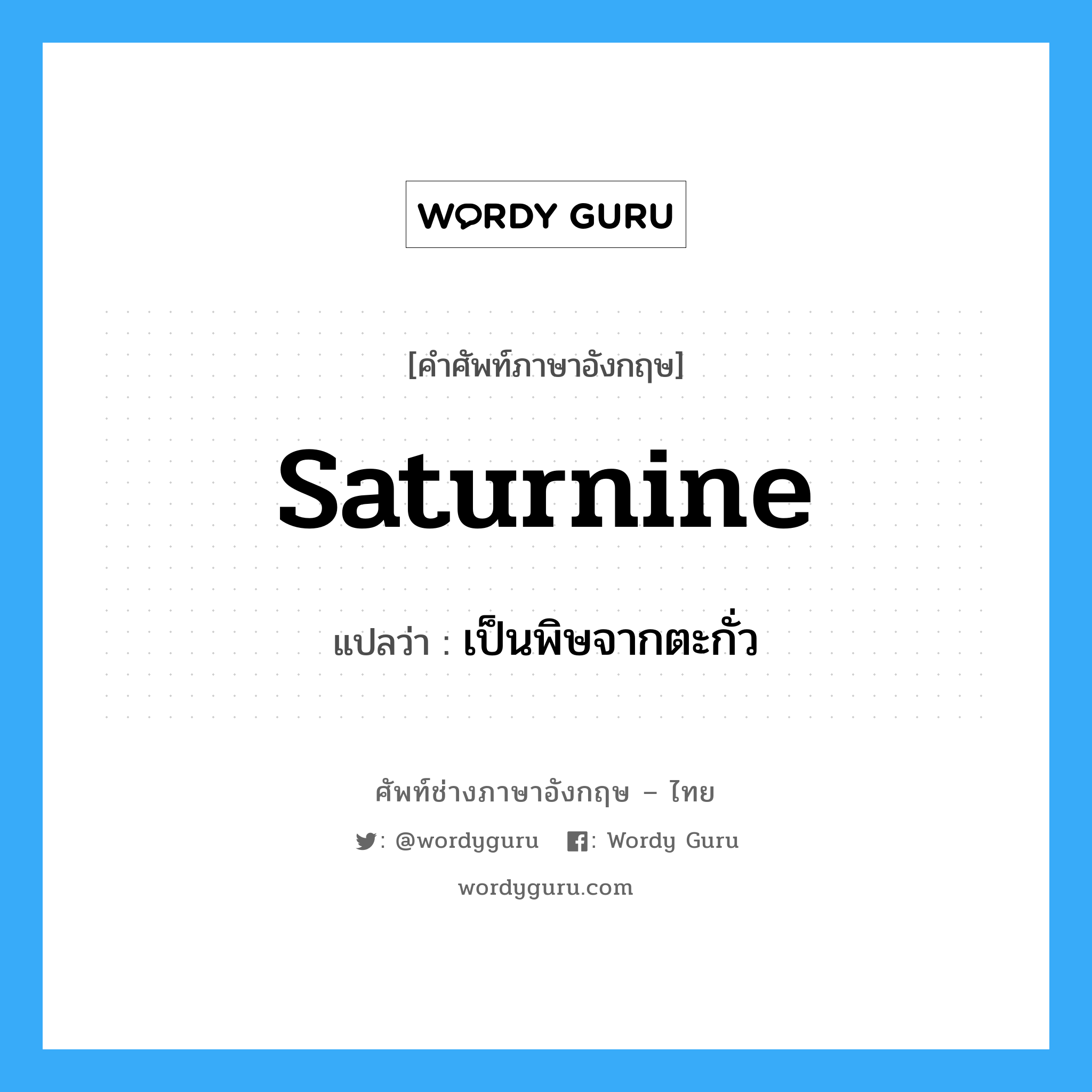 saturnine แปลว่า?, คำศัพท์ช่างภาษาอังกฤษ - ไทย saturnine คำศัพท์ภาษาอังกฤษ saturnine แปลว่า เป็นพิษจากตะกั่ว