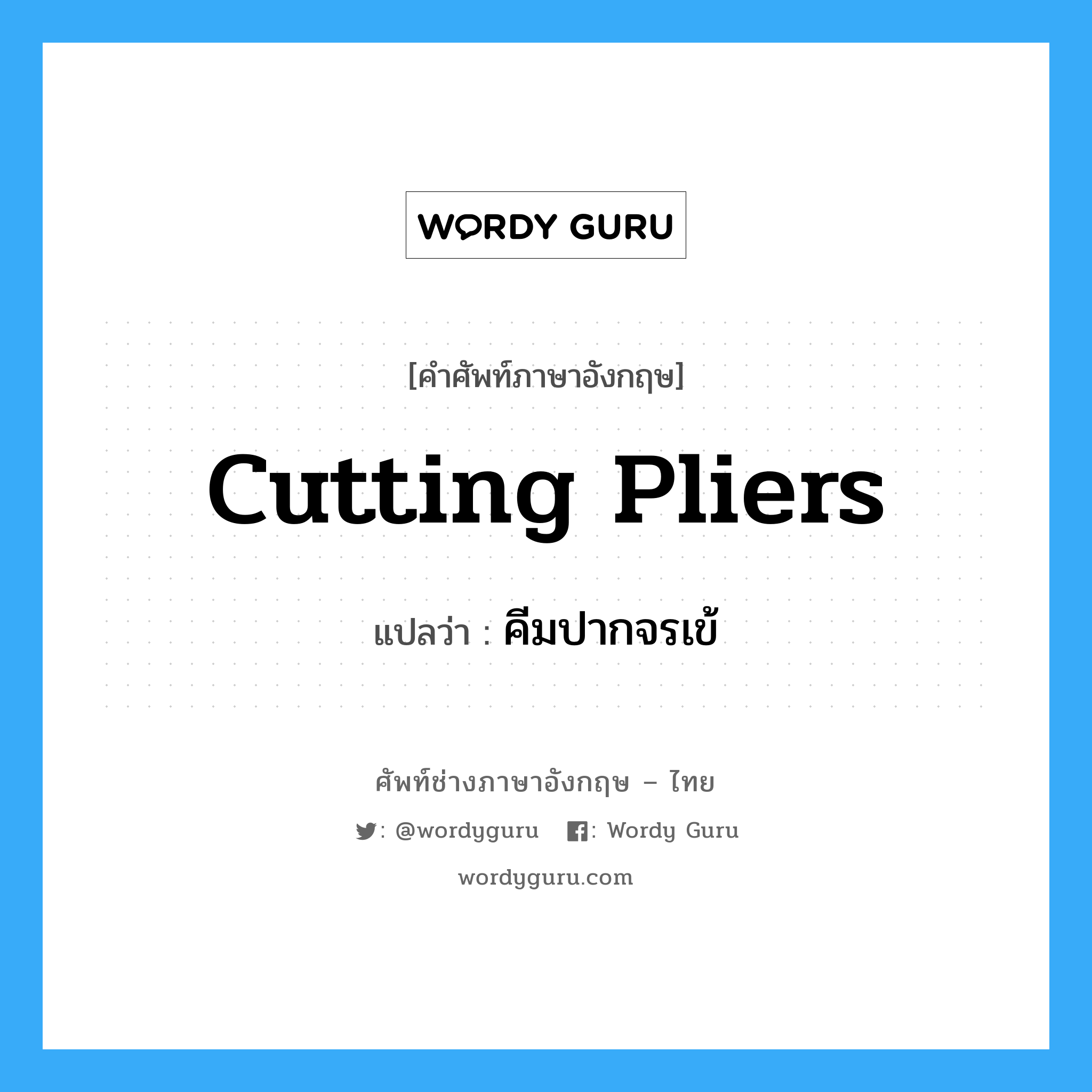 cutting pliers แปลว่า?, คำศัพท์ช่างภาษาอังกฤษ - ไทย cutting pliers คำศัพท์ภาษาอังกฤษ cutting pliers แปลว่า คีมปากจรเข้