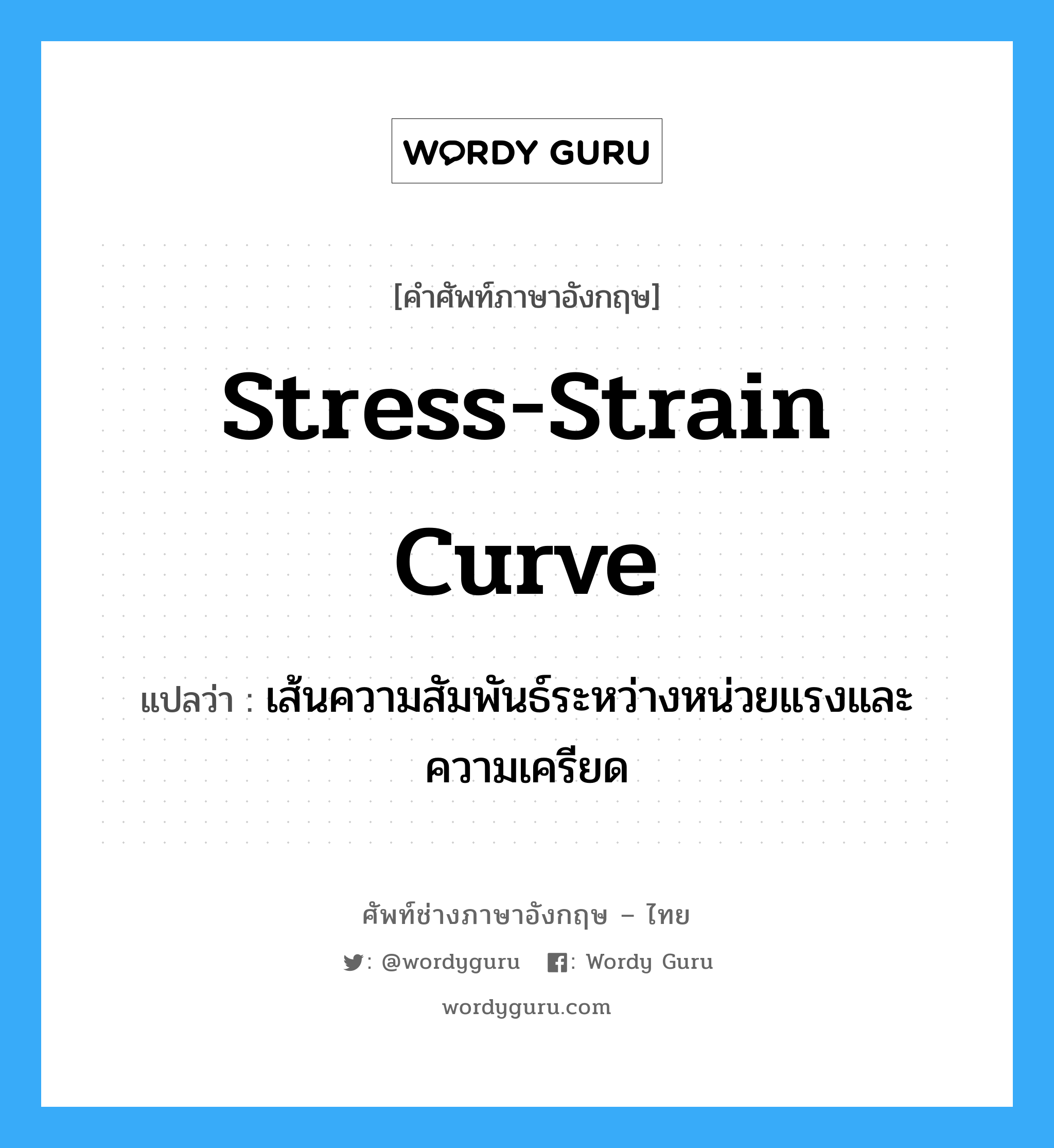 stress-strain curve แปลว่า?, คำศัพท์ช่างภาษาอังกฤษ - ไทย stress-strain curve คำศัพท์ภาษาอังกฤษ stress-strain curve แปลว่า เส้นความสัมพันธ์ระหว่างหน่วยแรงและความเครียด