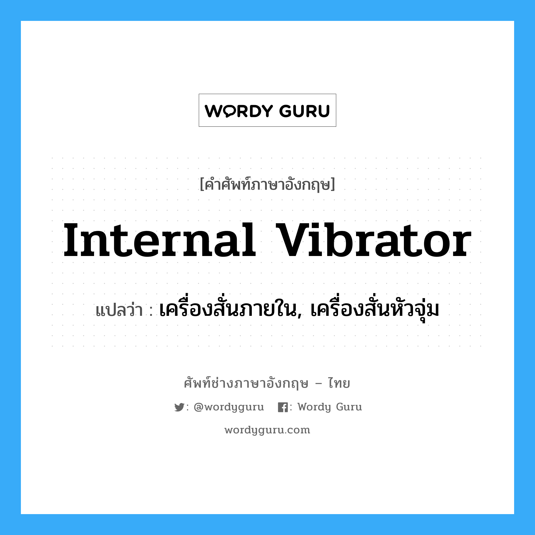 internal vibrator แปลว่า?, คำศัพท์ช่างภาษาอังกฤษ - ไทย internal vibrator คำศัพท์ภาษาอังกฤษ internal vibrator แปลว่า เครื่องสั่นภายใน, เครื่องสั่นหัวจุ่ม