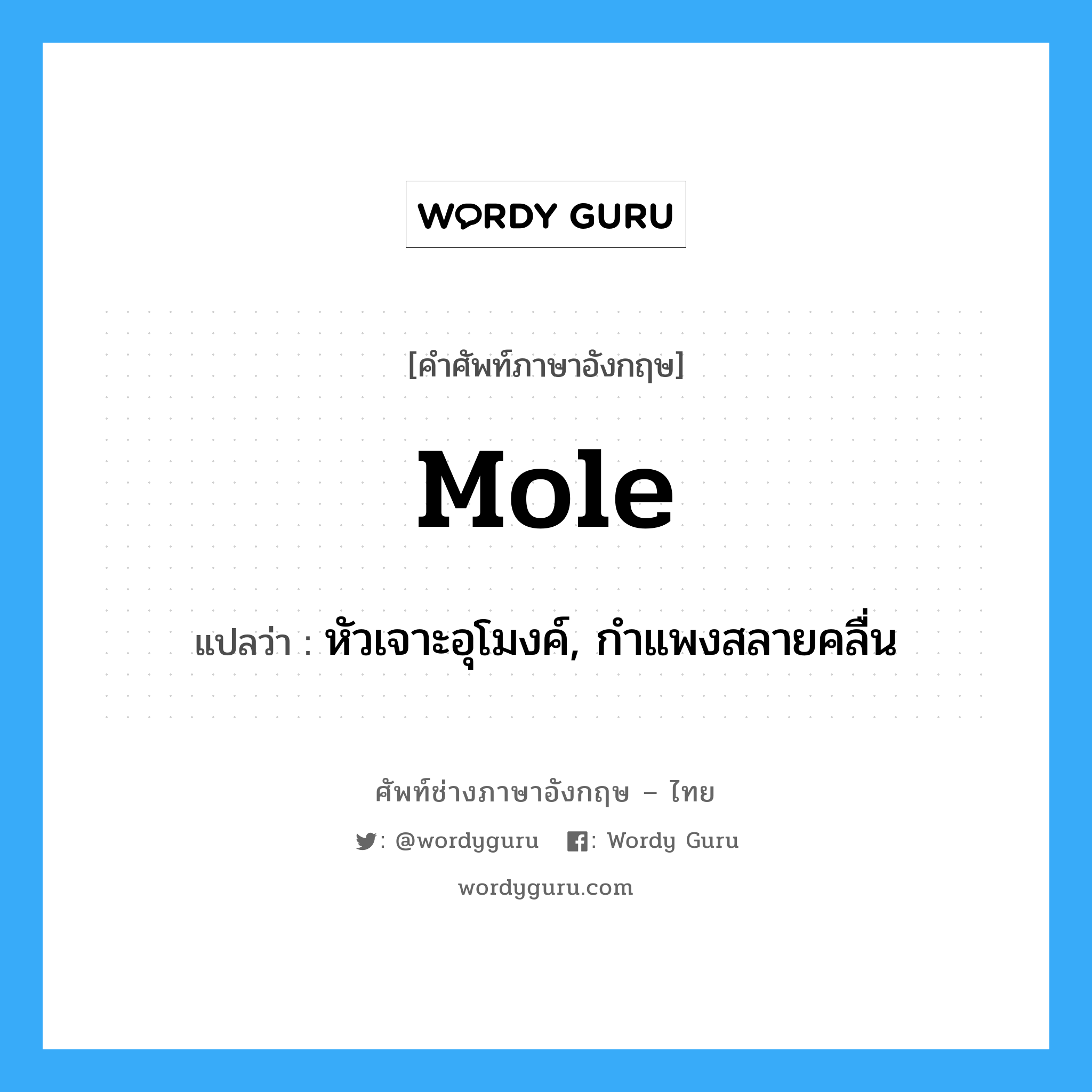 mole แปลว่า?, คำศัพท์ช่างภาษาอังกฤษ - ไทย mole คำศัพท์ภาษาอังกฤษ mole แปลว่า หัวเจาะอุโมงค์, กำแพงสลายคลื่น