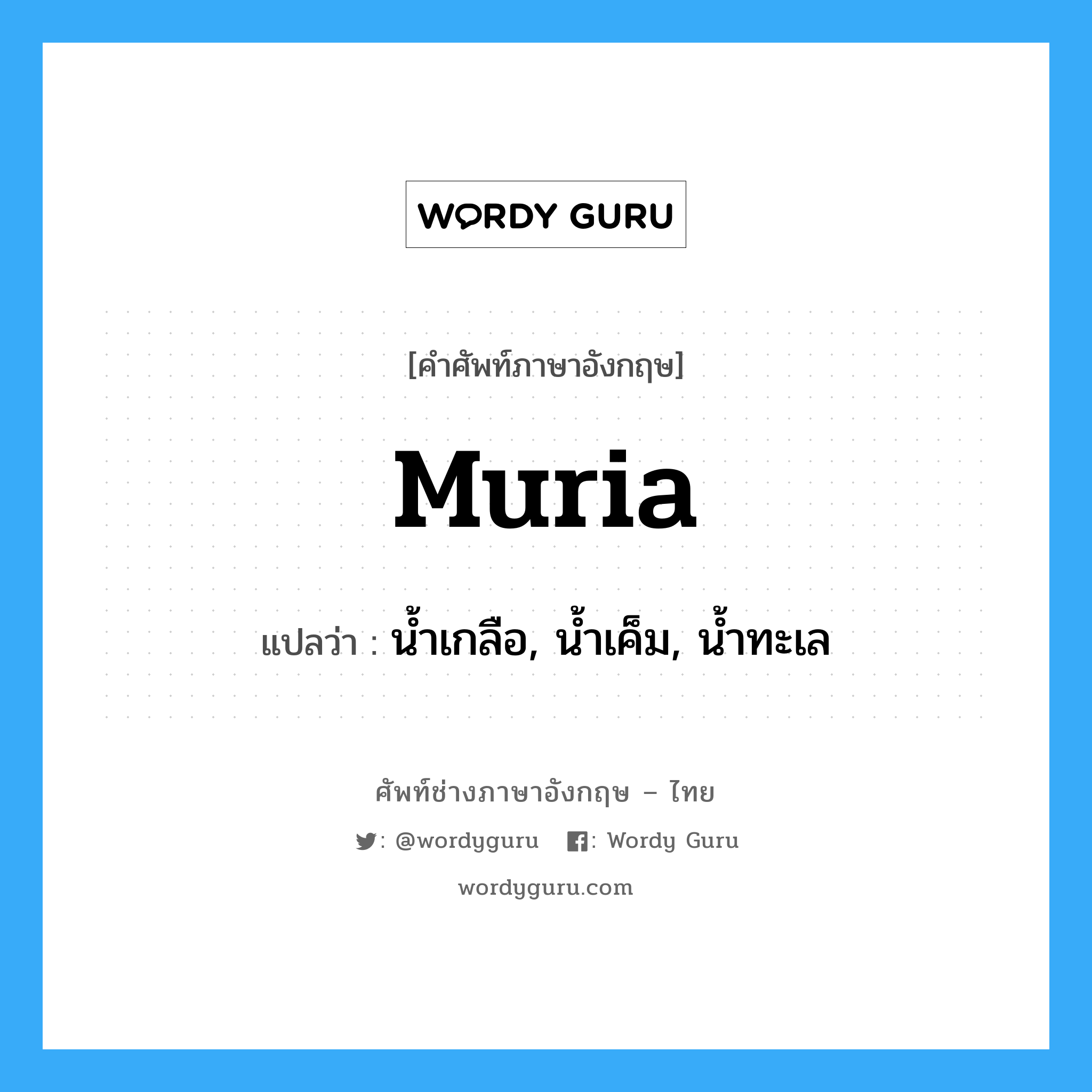 muria แปลว่า?, คำศัพท์ช่างภาษาอังกฤษ - ไทย muria คำศัพท์ภาษาอังกฤษ muria แปลว่า น้ำเกลือ, น้ำเค็ม, น้ำทะเล