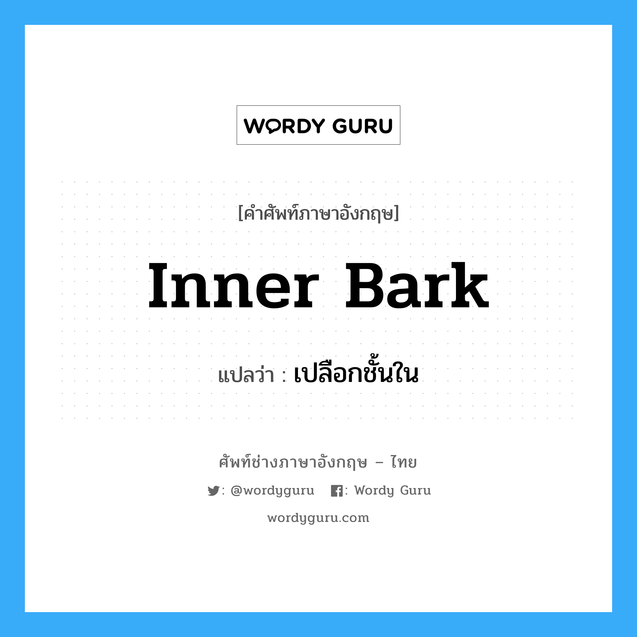 inner bark แปลว่า?, คำศัพท์ช่างภาษาอังกฤษ - ไทย inner bark คำศัพท์ภาษาอังกฤษ inner bark แปลว่า เปลือกชั้นใน