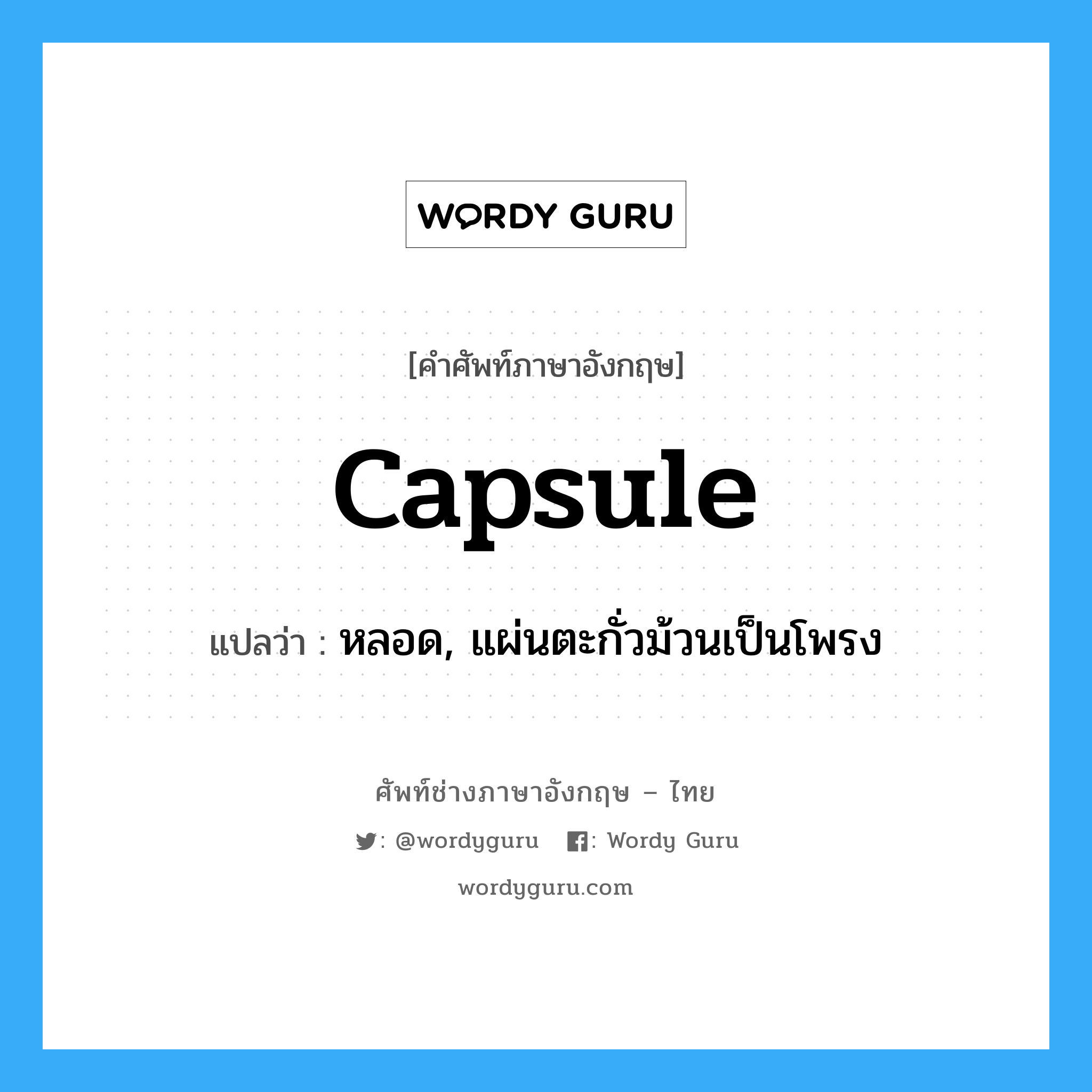 capsule แปลว่า?, คำศัพท์ช่างภาษาอังกฤษ - ไทย capsule คำศัพท์ภาษาอังกฤษ capsule แปลว่า หลอด, แผ่นตะกั่วม้วนเป็นโพรง
