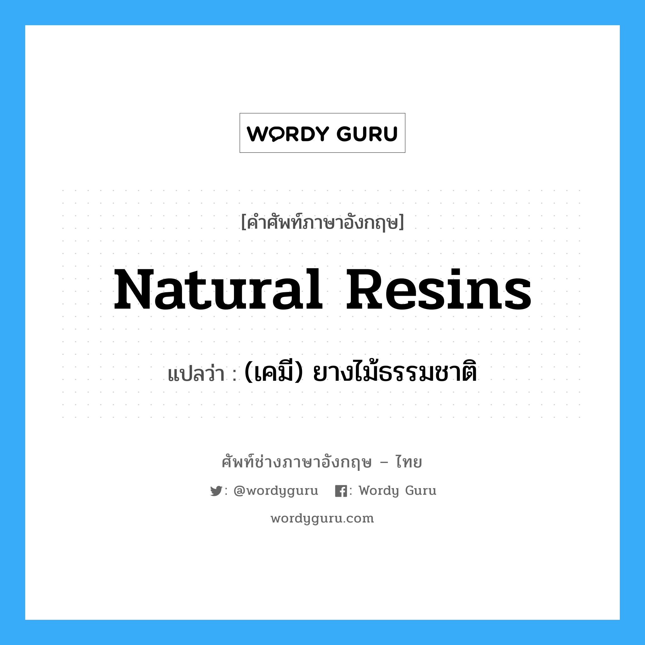 (เคมี) ยางไม้ธรรมชาติ ภาษาอังกฤษ?, คำศัพท์ช่างภาษาอังกฤษ - ไทย (เคมี) ยางไม้ธรรมชาติ คำศัพท์ภาษาอังกฤษ (เคมี) ยางไม้ธรรมชาติ แปลว่า natural resins