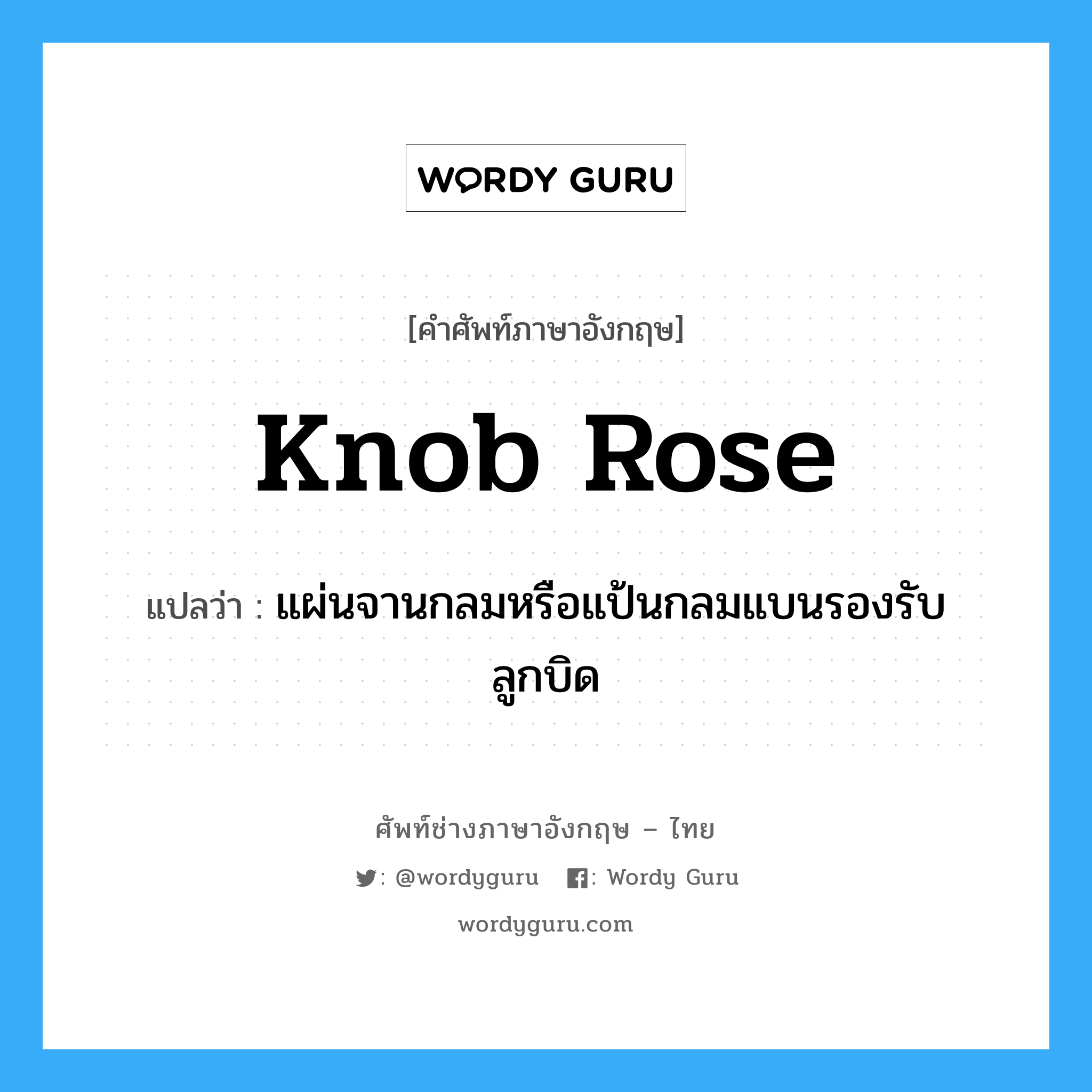 knob rose แปลว่า?, คำศัพท์ช่างภาษาอังกฤษ - ไทย knob rose คำศัพท์ภาษาอังกฤษ knob rose แปลว่า แผ่นจานกลมหรือแป้นกลมแบนรองรับลูกบิด