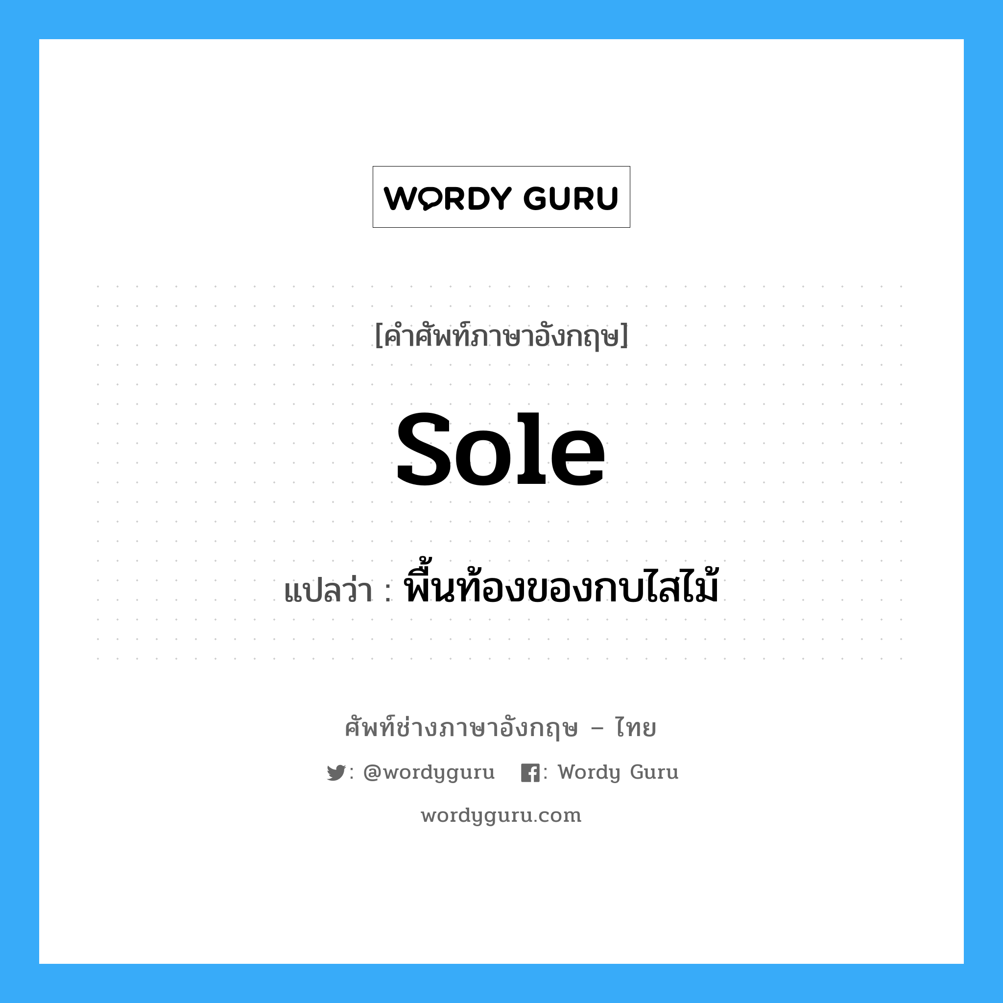 sole แปลว่า?, คำศัพท์ช่างภาษาอังกฤษ - ไทย sole คำศัพท์ภาษาอังกฤษ sole แปลว่า พื้นท้องของกบไสไม้
