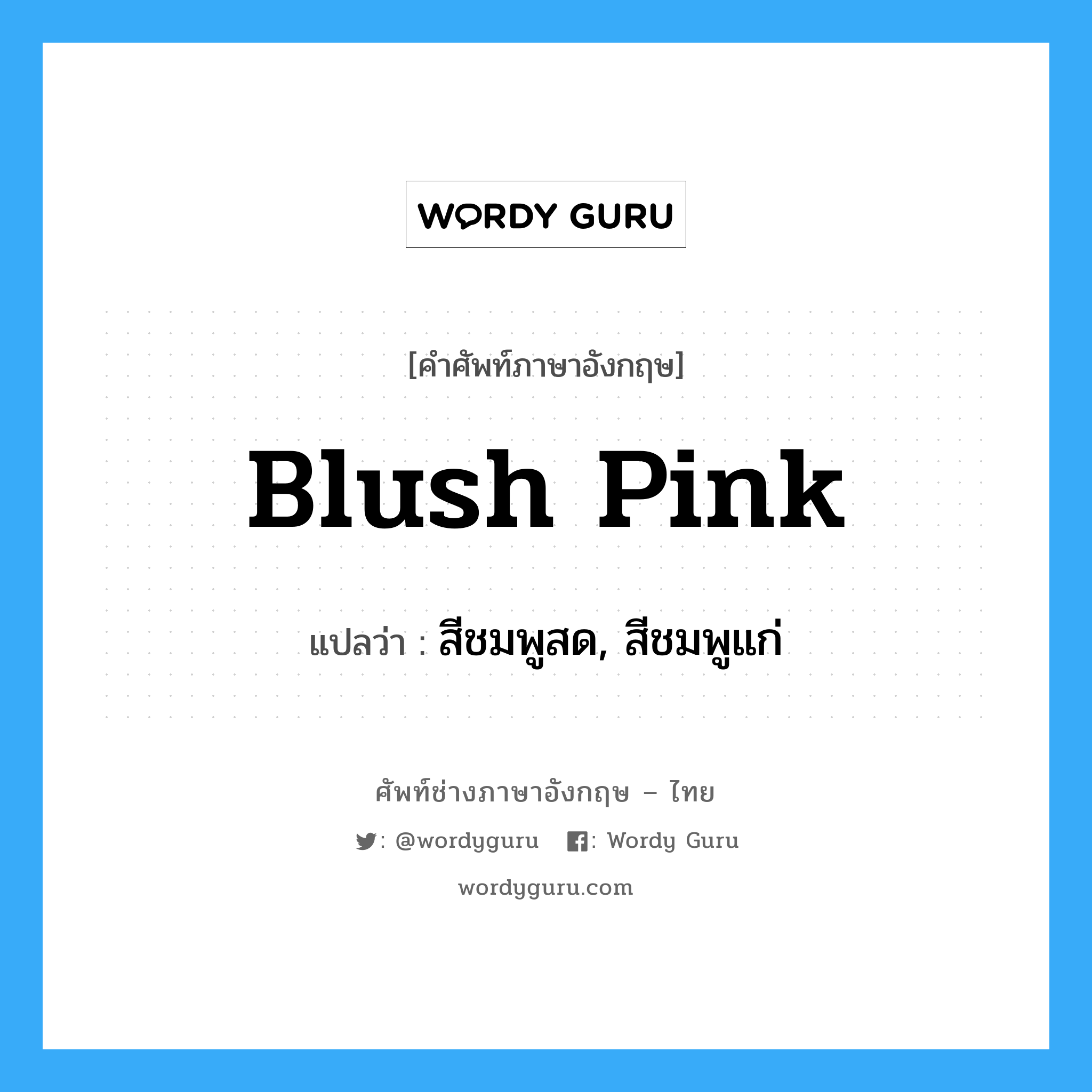 blush pink แปลว่า?, คำศัพท์ช่างภาษาอังกฤษ - ไทย blush pink คำศัพท์ภาษาอังกฤษ blush pink แปลว่า สีชมพูสด, สีชมพูแก่