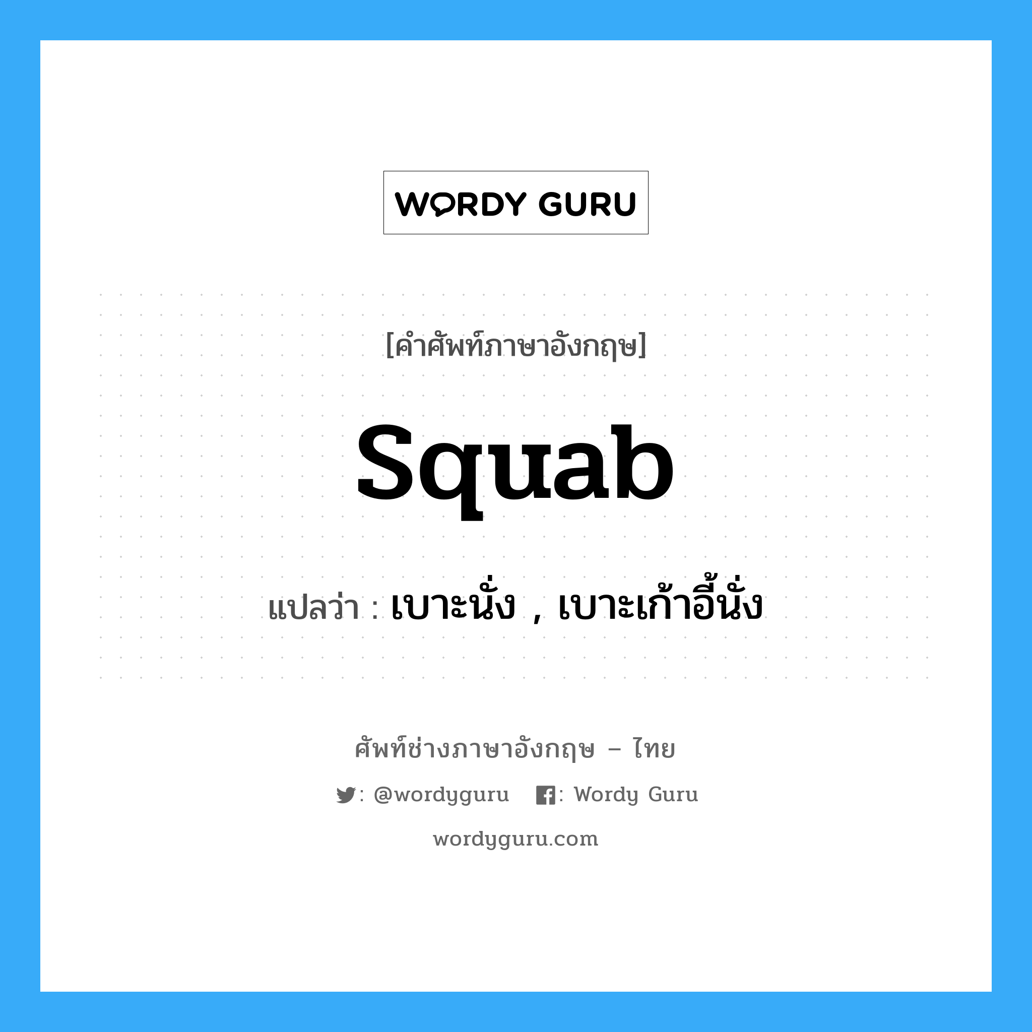 squab แปลว่า?, คำศัพท์ช่างภาษาอังกฤษ - ไทย squab คำศัพท์ภาษาอังกฤษ squab แปลว่า เบาะนั่ง , เบาะเก้าอี้นั่ง