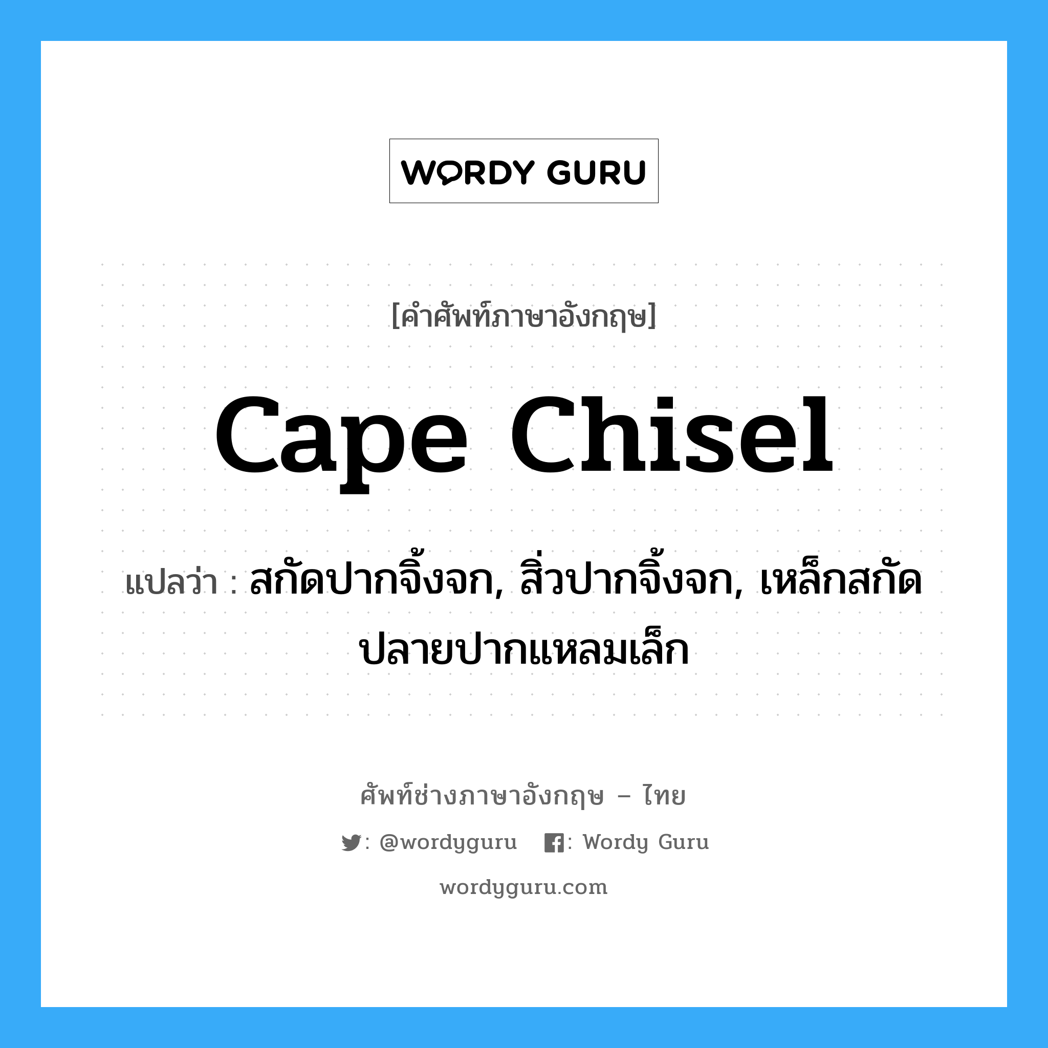 cape chisel แปลว่า?, คำศัพท์ช่างภาษาอังกฤษ - ไทย cape chisel คำศัพท์ภาษาอังกฤษ cape chisel แปลว่า สกัดปากจิ้งจก, สิ่วปากจิ้งจก, เหล็กสกัดปลายปากแหลมเล็ก