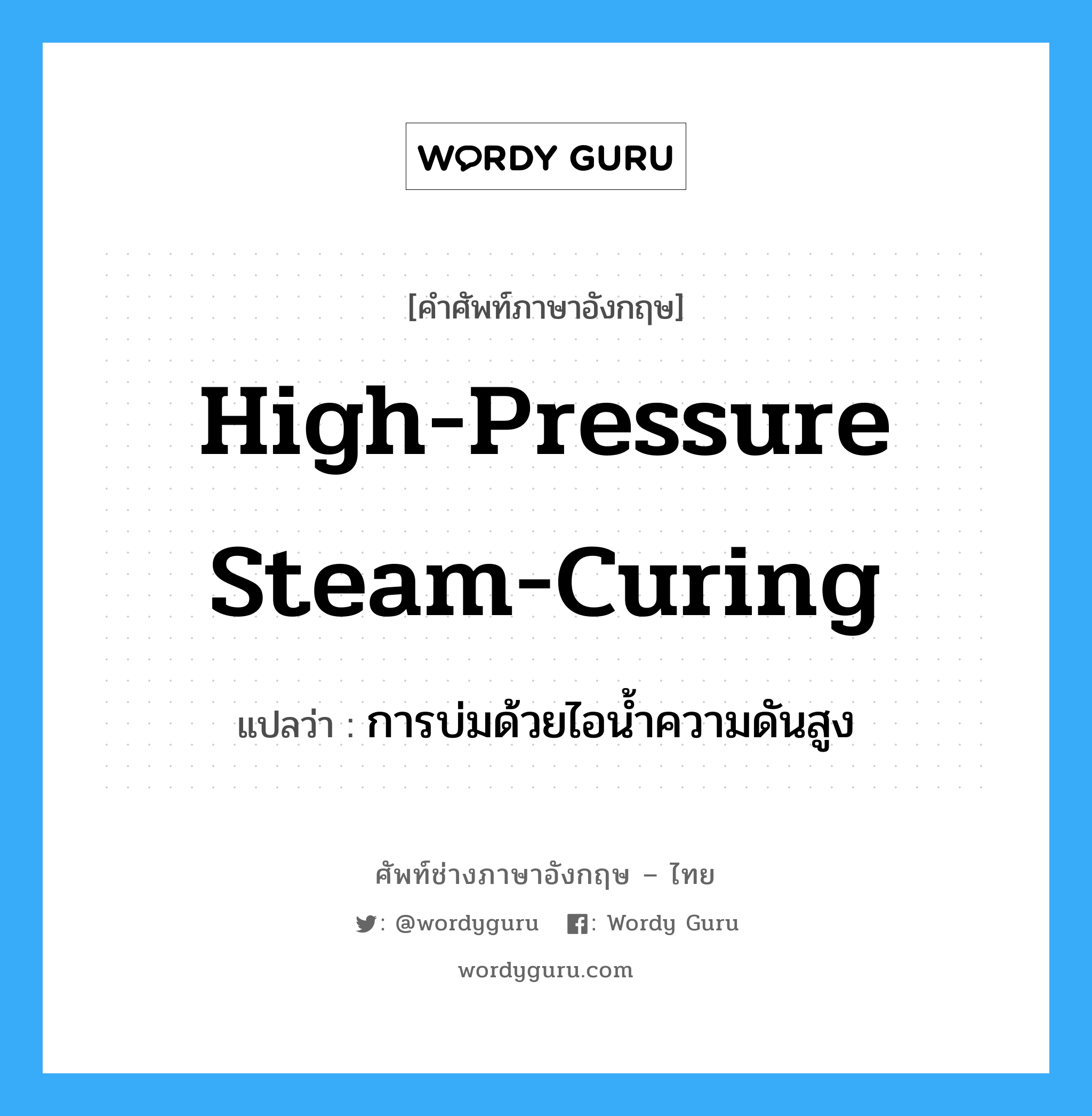 การบ่มด้วยไอน้ำความดันสูง ภาษาอังกฤษ?, คำศัพท์ช่างภาษาอังกฤษ - ไทย การบ่มด้วยไอน้ำความดันสูง คำศัพท์ภาษาอังกฤษ การบ่มด้วยไอน้ำความดันสูง แปลว่า high-pressure steam-curing