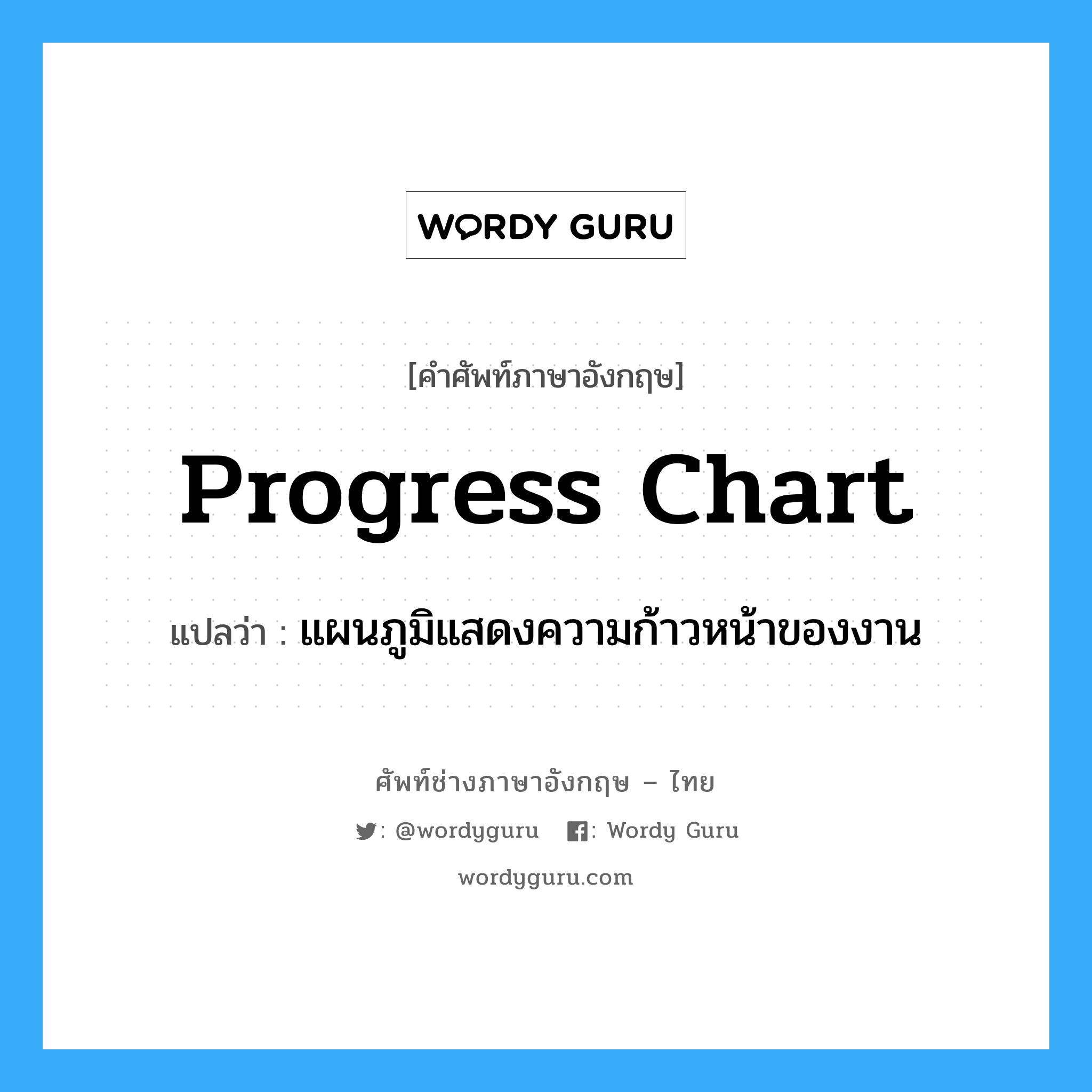 progress chart แปลว่า?, คำศัพท์ช่างภาษาอังกฤษ - ไทย progress chart คำศัพท์ภาษาอังกฤษ progress chart แปลว่า แผนภูมิแสดงความก้าวหน้าของงาน