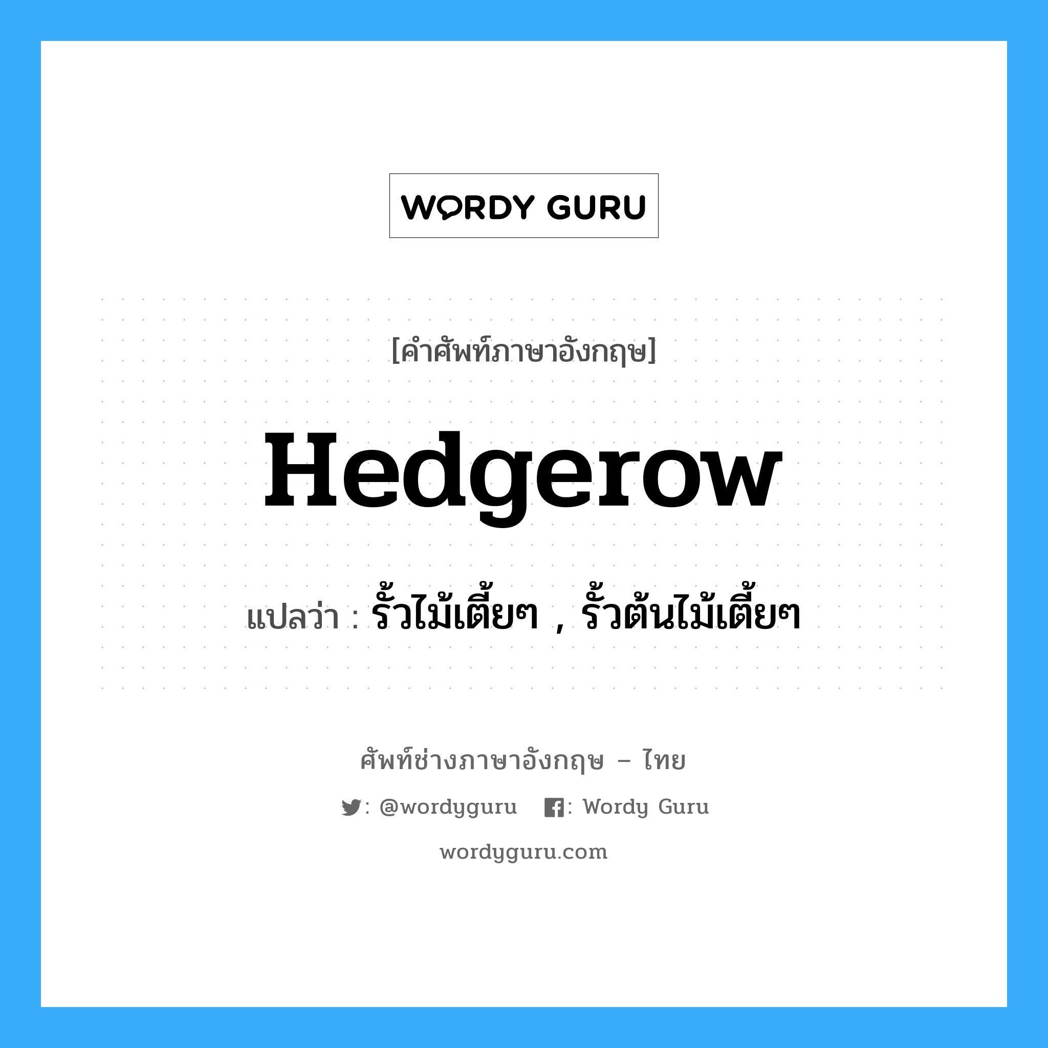 hedgerow แปลว่า?, คำศัพท์ช่างภาษาอังกฤษ - ไทย hedgerow คำศัพท์ภาษาอังกฤษ hedgerow แปลว่า รั้วไม้เตี้ยๆ , รั้วต้นไม้เตี้ยๆ