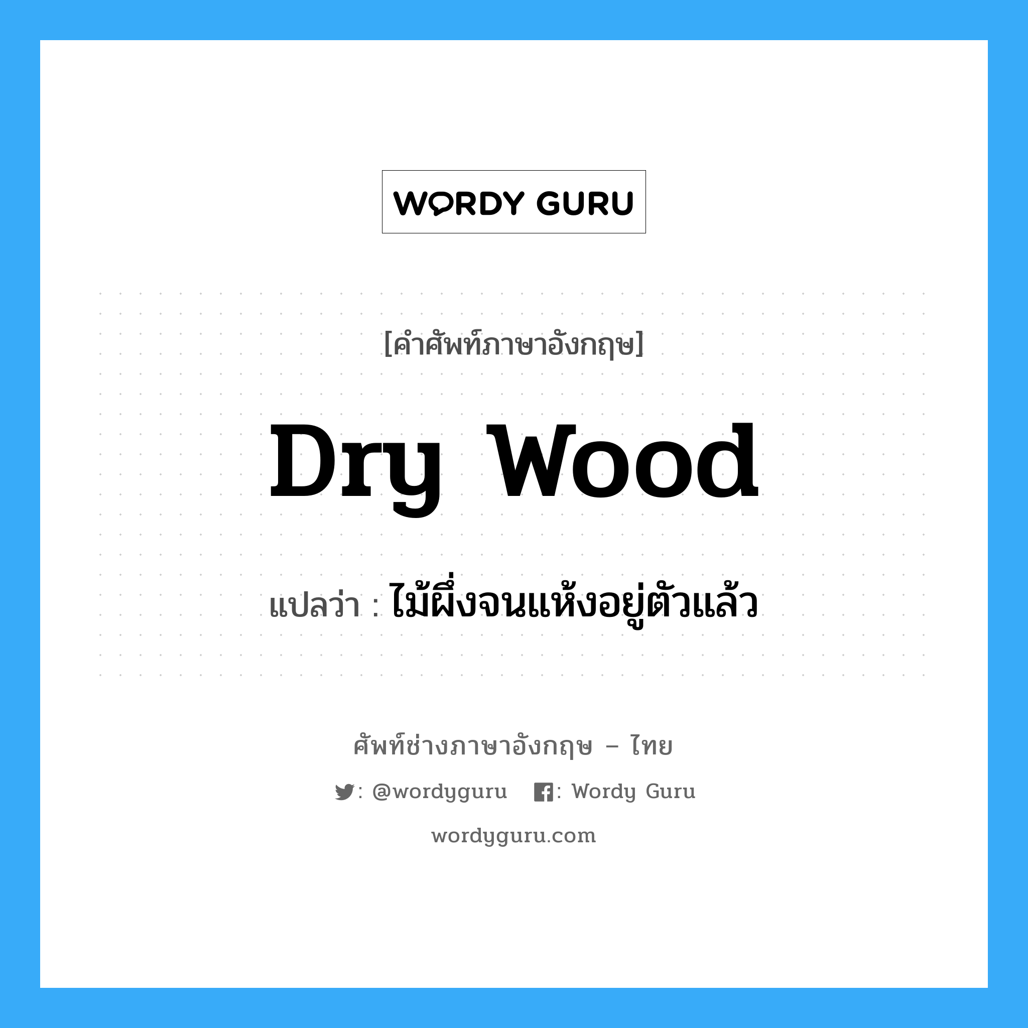 dry wood แปลว่า?, คำศัพท์ช่างภาษาอังกฤษ - ไทย dry wood คำศัพท์ภาษาอังกฤษ dry wood แปลว่า ไม้ผึ่งจนแห้งอยู่ตัวแล้ว