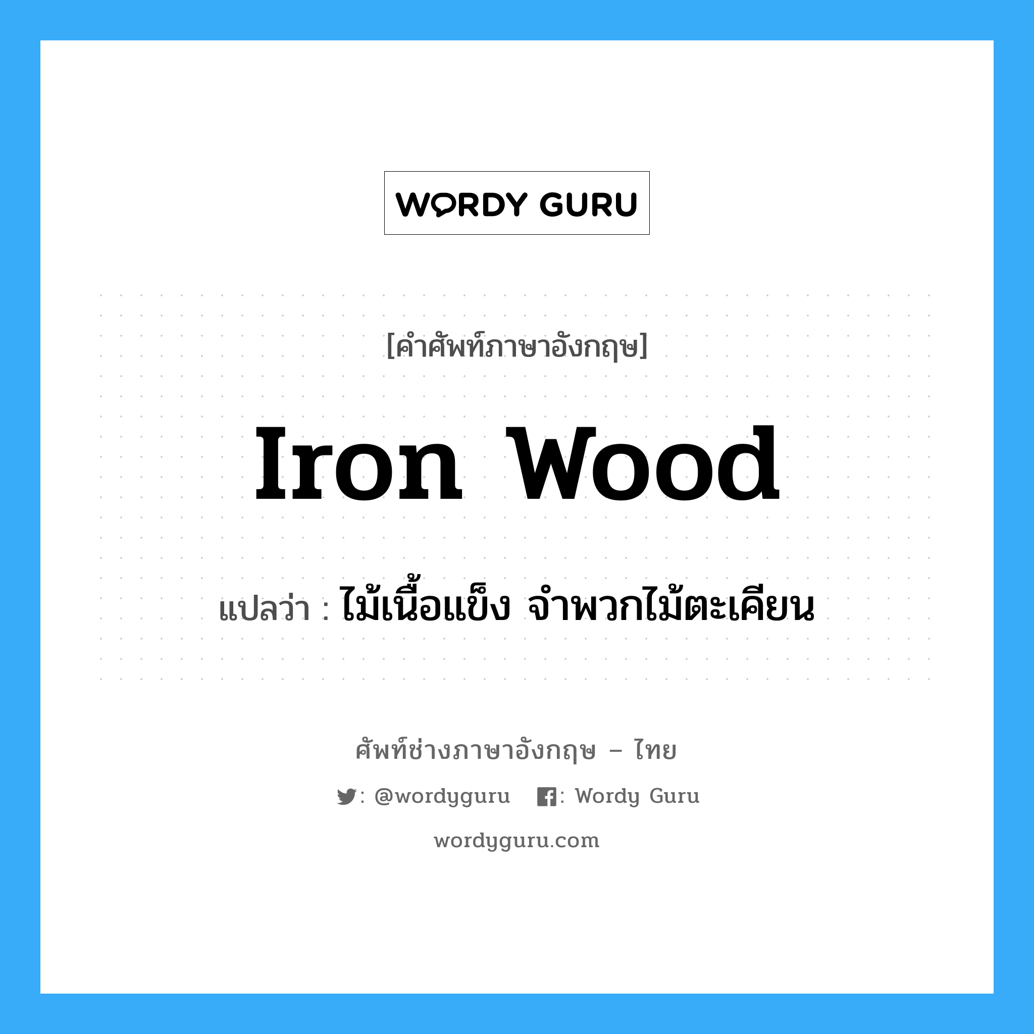 ไม้เนื้อแข็ง จำพวกไม้ตะเคียน ภาษาอังกฤษ?, คำศัพท์ช่างภาษาอังกฤษ - ไทย ไม้เนื้อแข็ง จำพวกไม้ตะเคียน คำศัพท์ภาษาอังกฤษ ไม้เนื้อแข็ง จำพวกไม้ตะเคียน แปลว่า iron wood