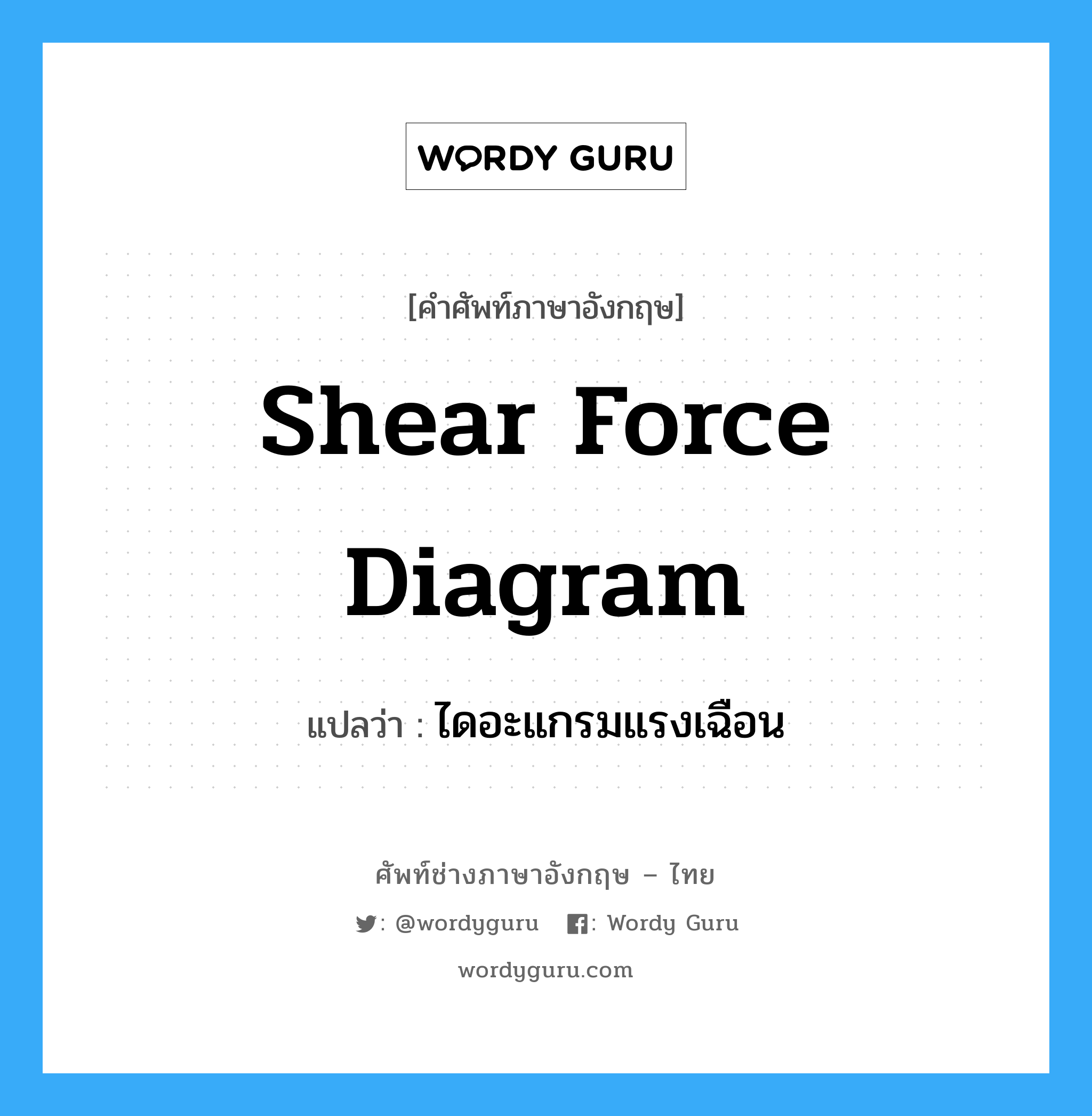 Shear Force Diagram แปลว่า?, คำศัพท์ช่างภาษาอังกฤษ - ไทย Shear Force Diagram คำศัพท์ภาษาอังกฤษ Shear Force Diagram แปลว่า ไดอะแกรมแรงเฉือน