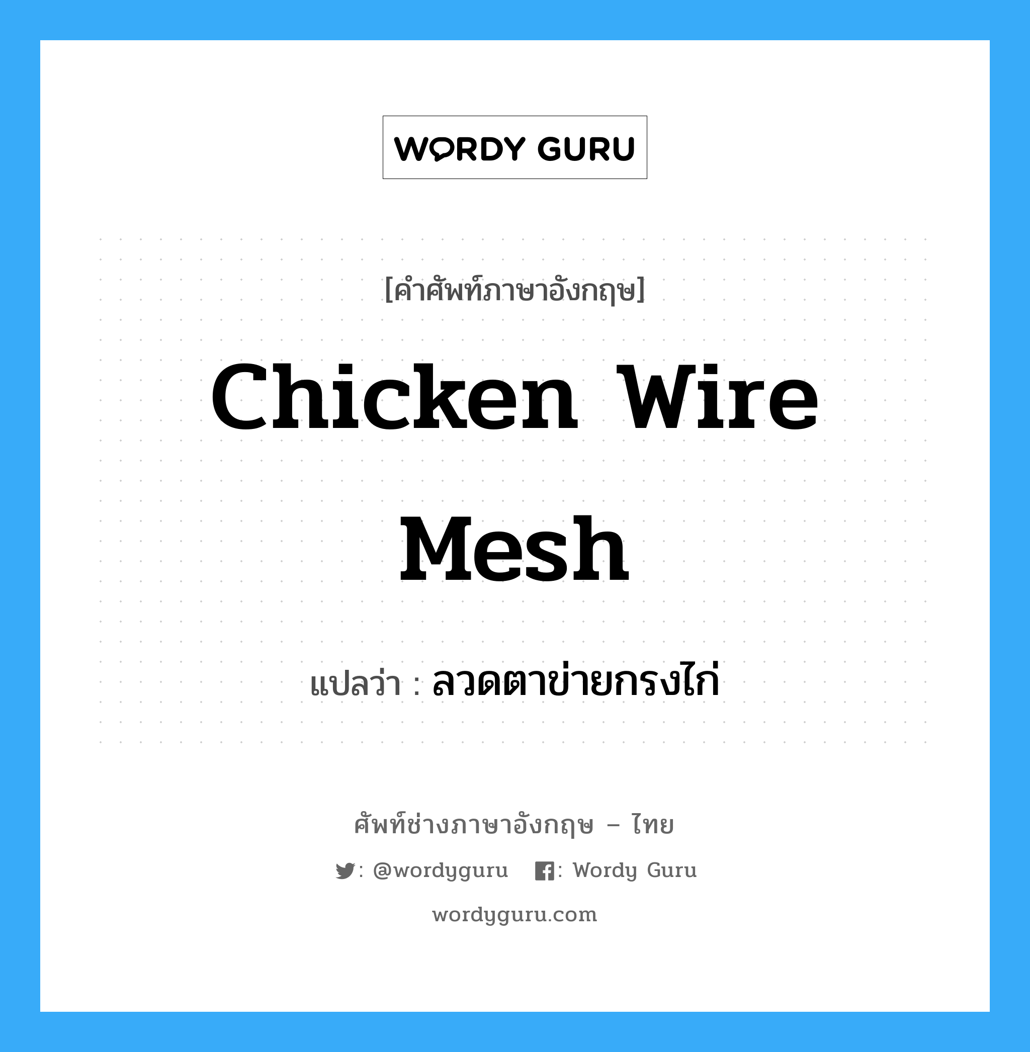 chicken wire mesh แปลว่า?, คำศัพท์ช่างภาษาอังกฤษ - ไทย chicken wire mesh คำศัพท์ภาษาอังกฤษ chicken wire mesh แปลว่า ลวดตาข่ายกรงไก่