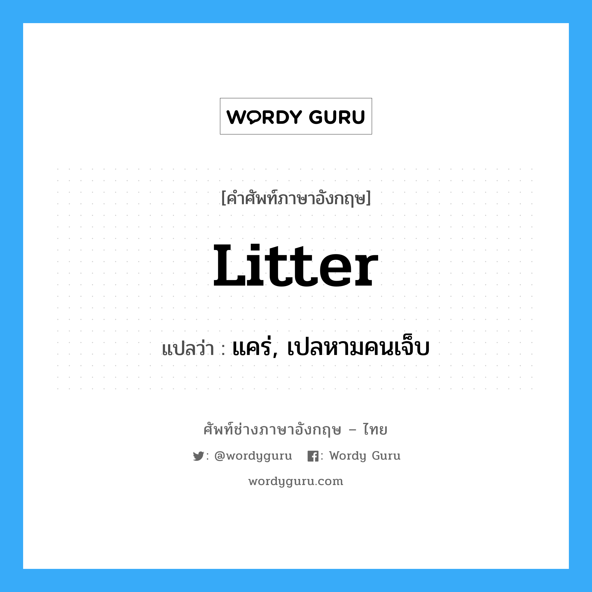 litter แปลว่า?, คำศัพท์ช่างภาษาอังกฤษ - ไทย litter คำศัพท์ภาษาอังกฤษ litter แปลว่า แคร่, เปลหามคนเจ็บ